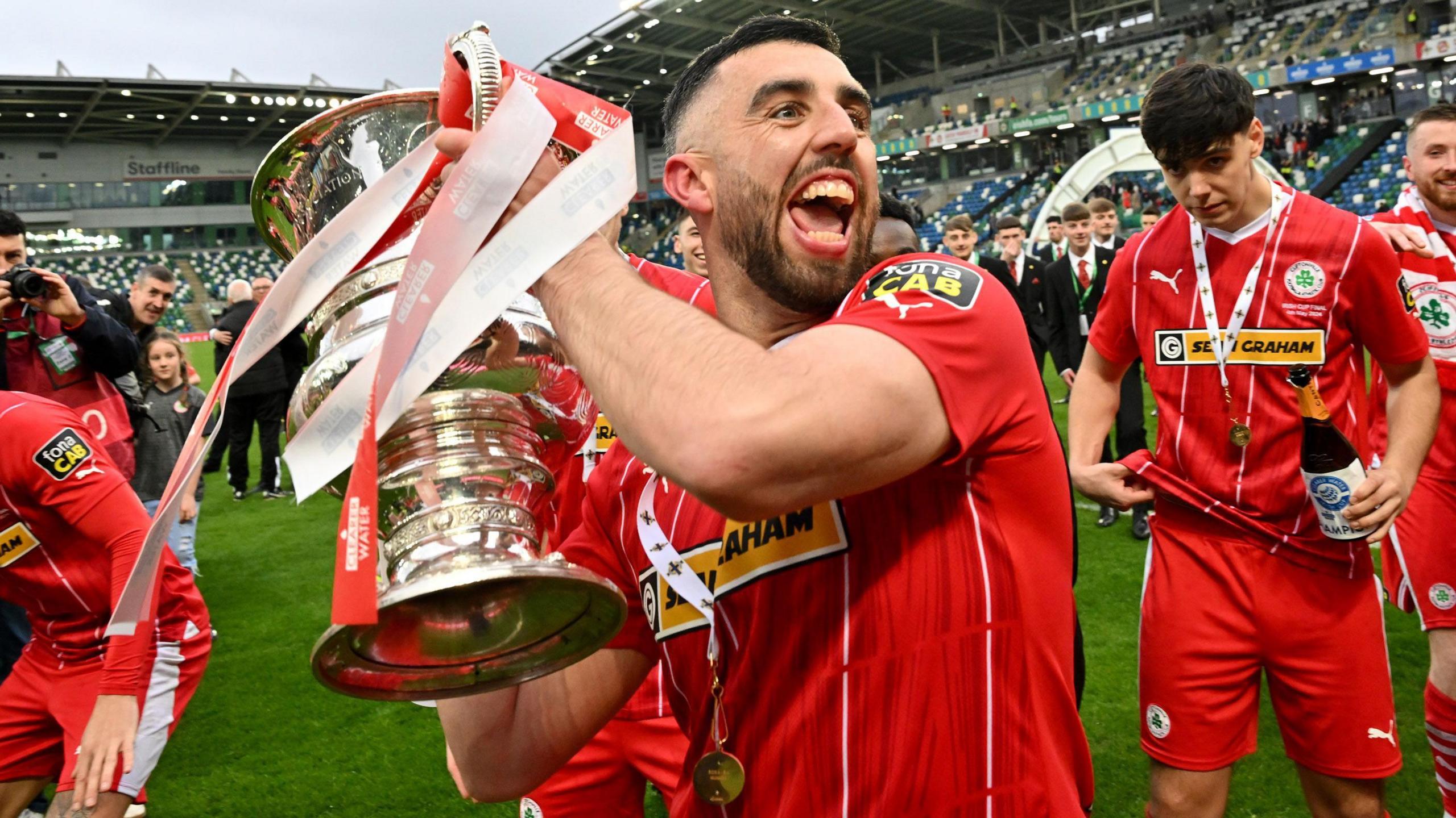 Joe Gormley with the Irish Cup