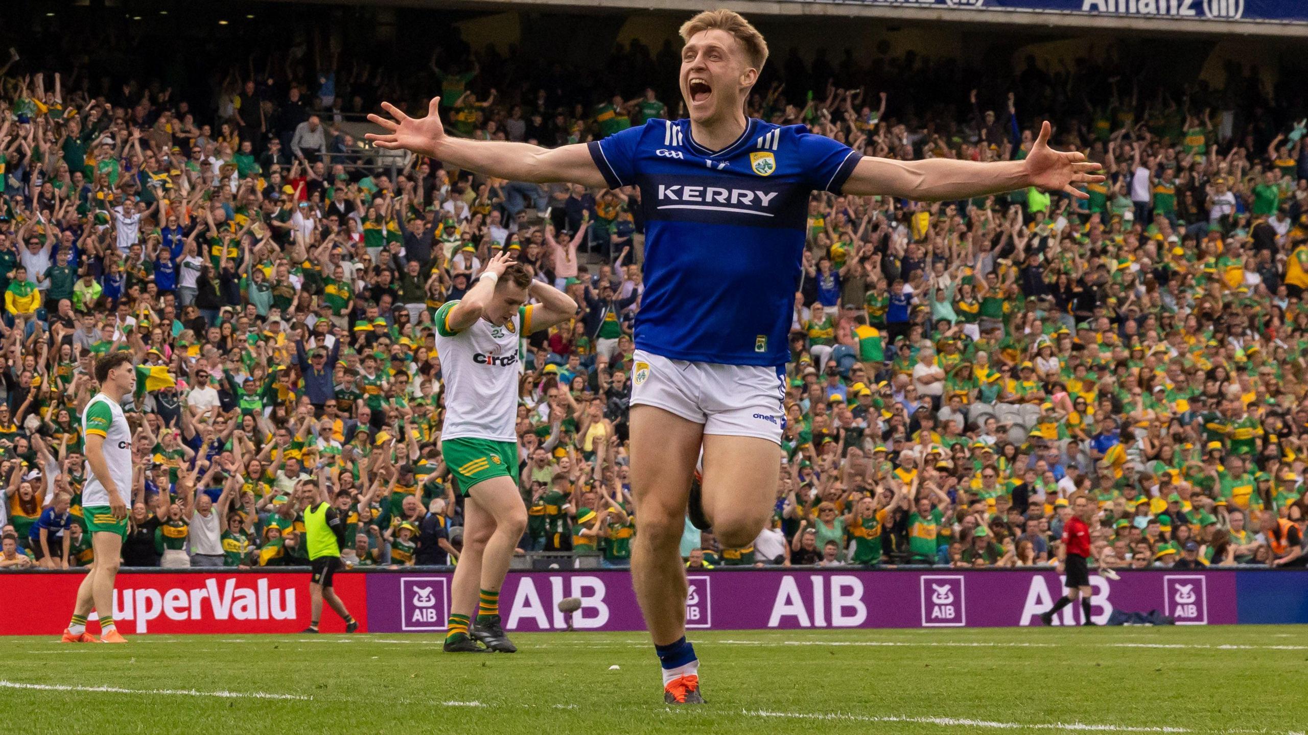 Killian Spillane celebrates a goal against Donegal