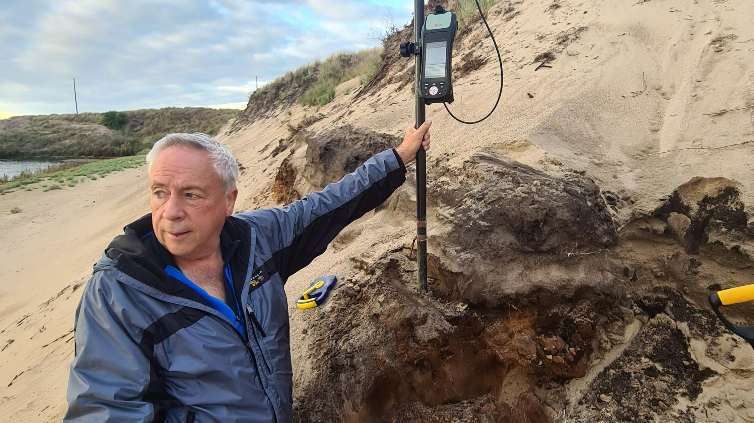 Simon Howell with a measuring device at a quarry in Jersey