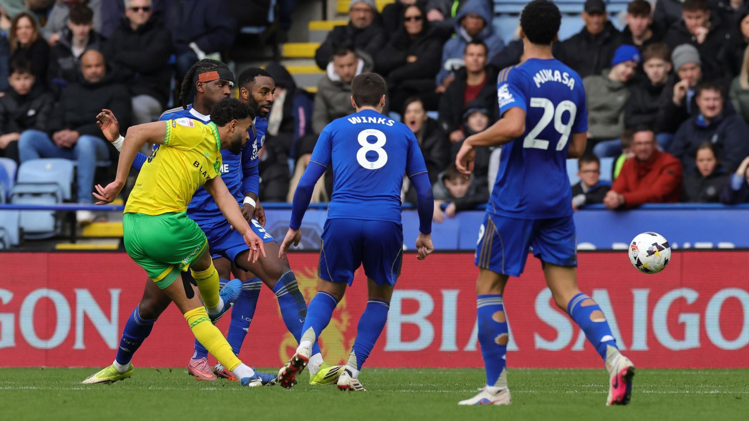 Norwich City's Anis Ben Slimane scores the opening goal against Leicester City