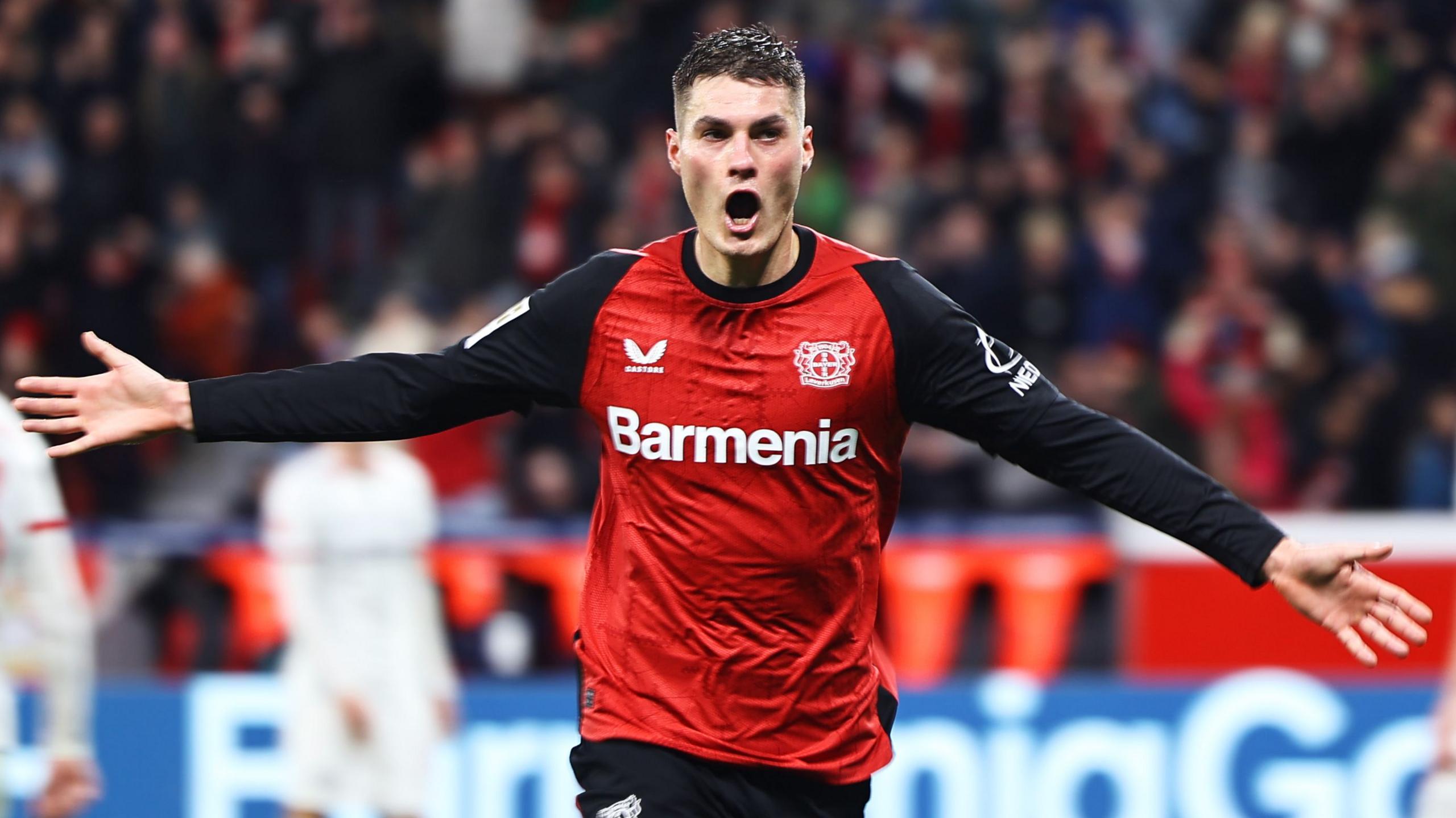 Patrik Schick of Bayer Leverkusen celebrates scoring