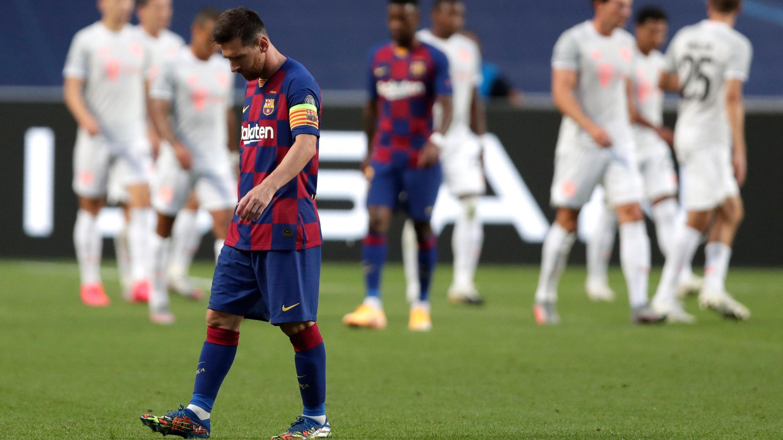 Barcelona's Lionel Messi looks dejected after a Champions League defeat by Bayern Munich