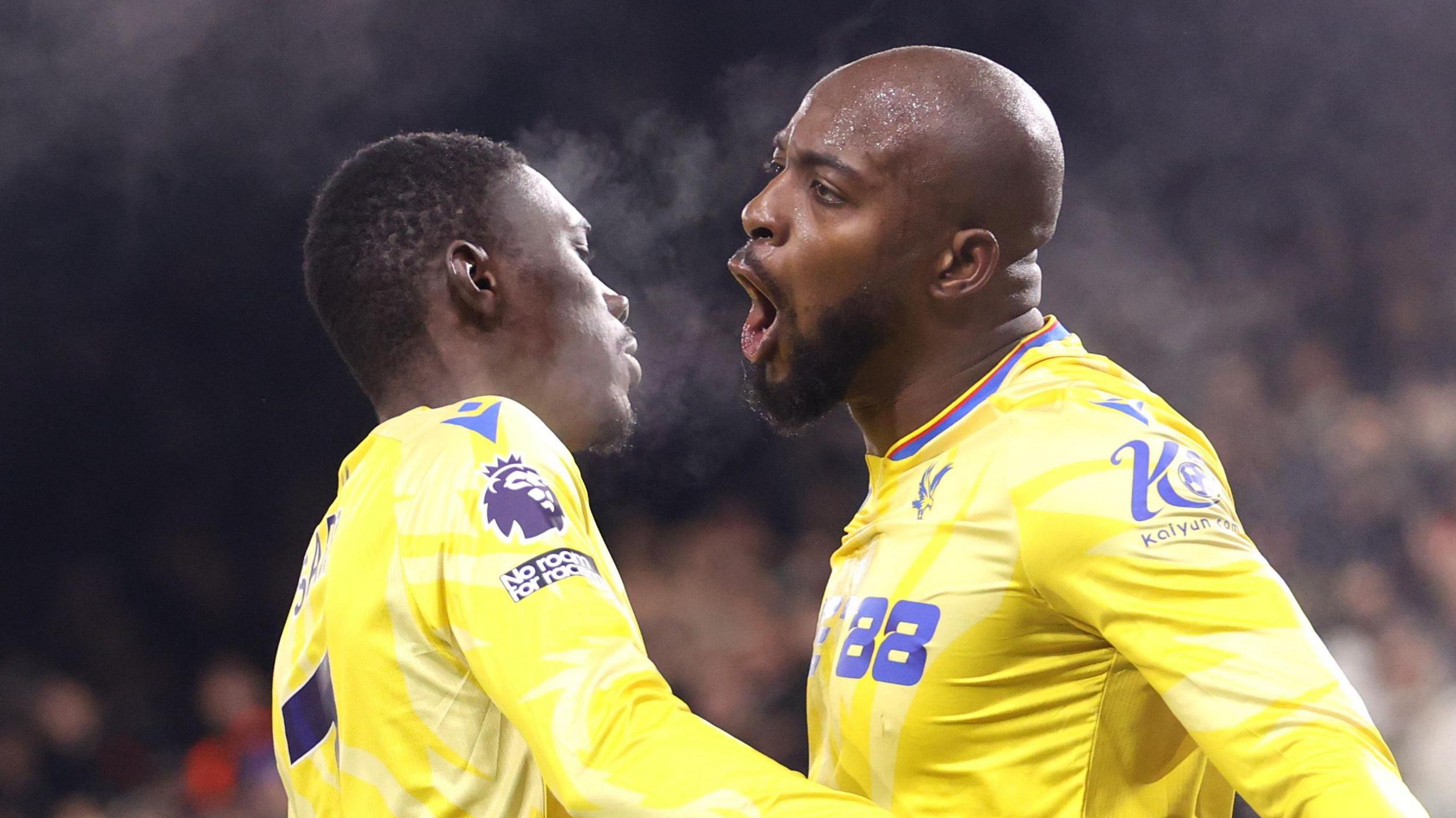 Jean-Philippe Mateta celebrates giving Crystal Palace the lead at Portman Road. 