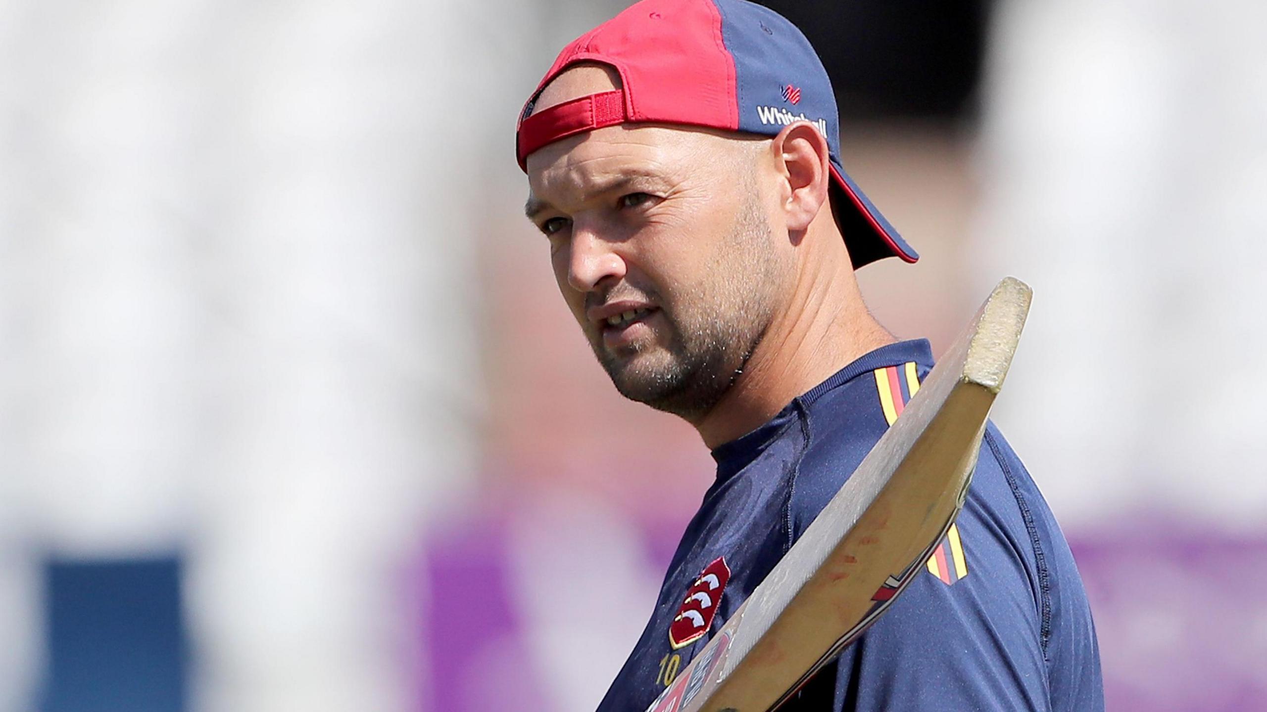 Nick Browne, holding a bat, during practice with Essex