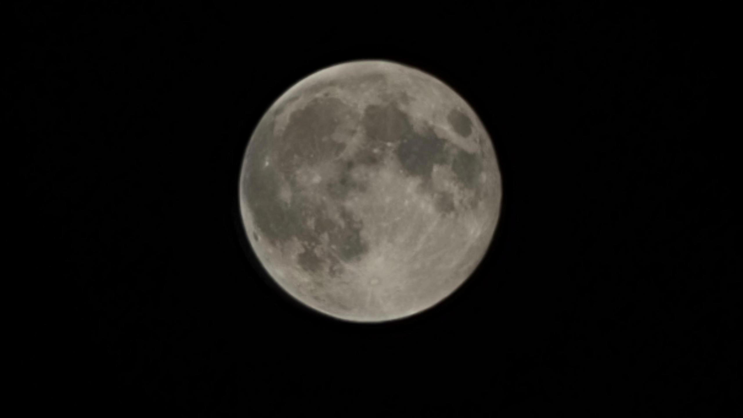 A detailed photo of the full moon.