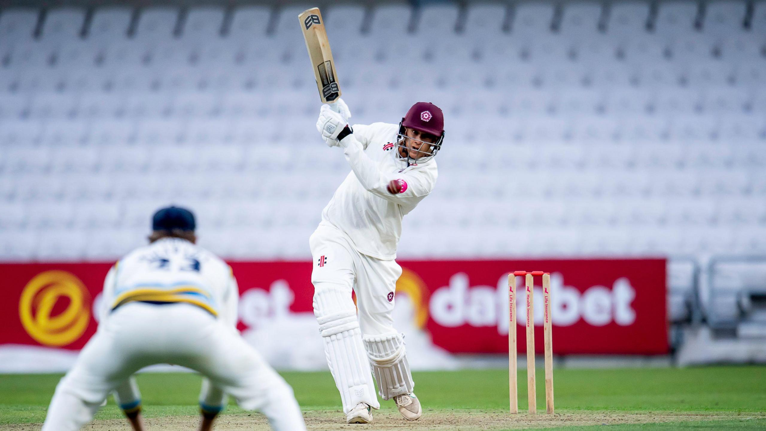 Fateh Singh batting on his first-class debut on loan for Northants at Headingley in September