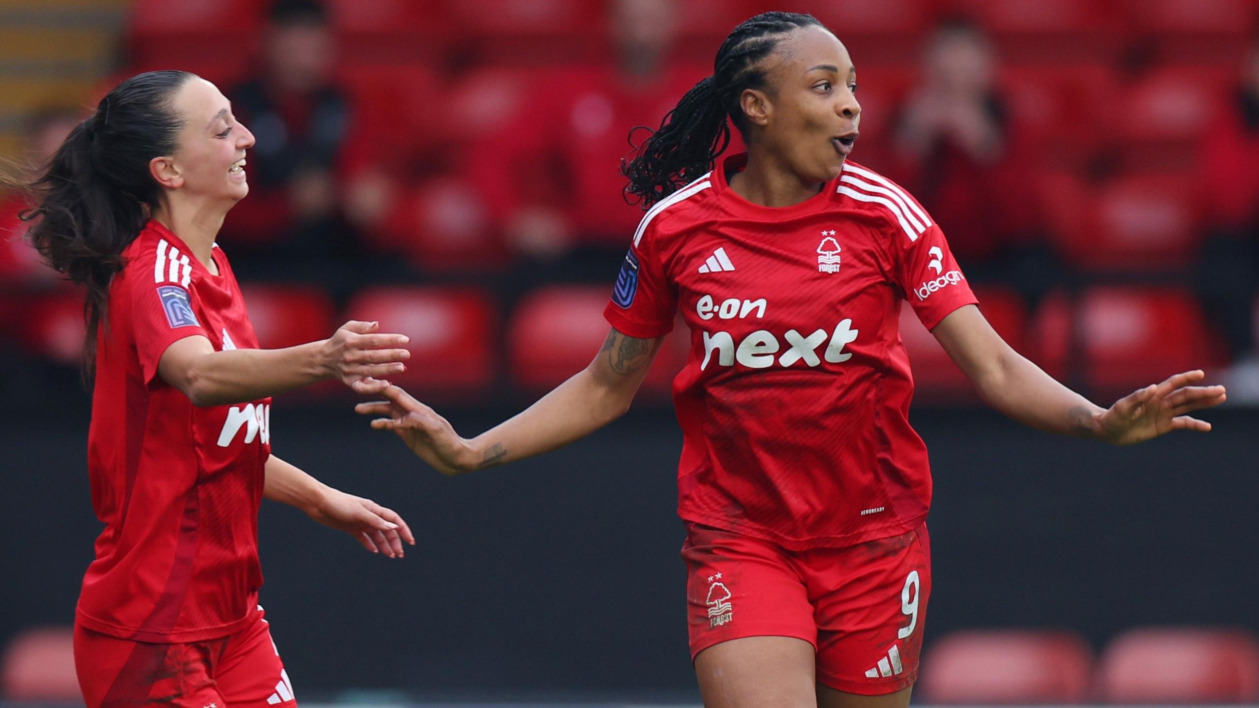 Nottingham Forest Women's Sophie Domingo (L) and Mel Johnson