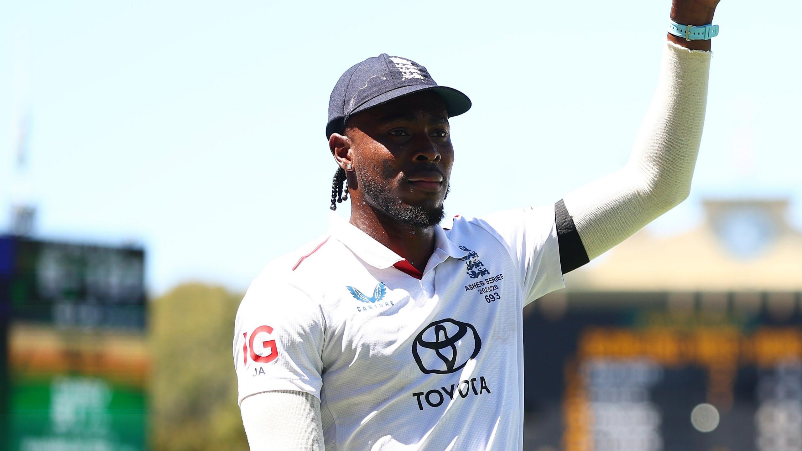 Jofra Archer waves to the crowd