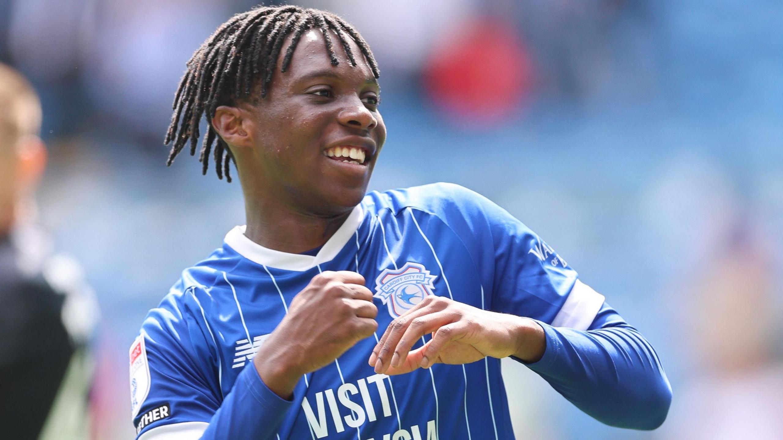 Ronan Kpakio celebrates scoring for Cardiff City