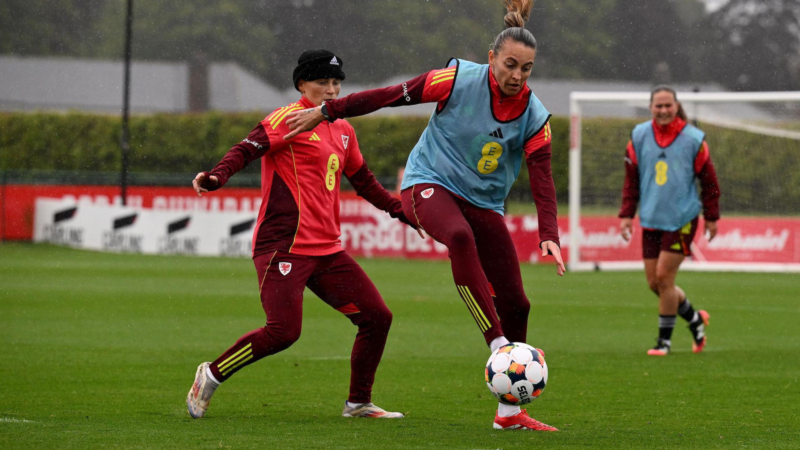 Jess Fishlock and Kayleigh Barton in Wales training last year