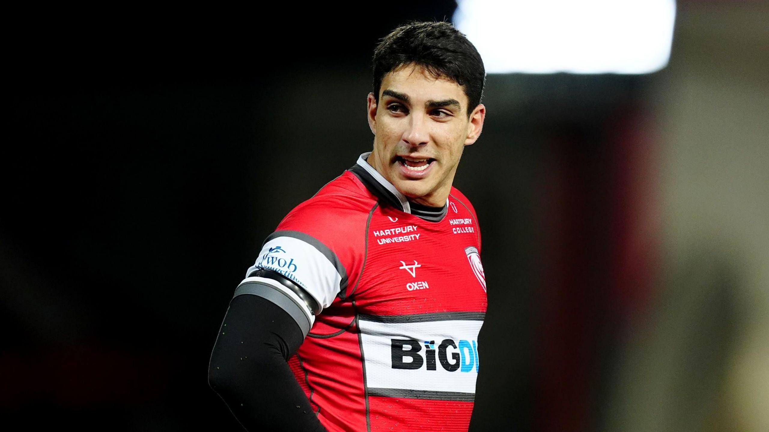 Santiago Carreras standing on the field during a Gloucester match this season