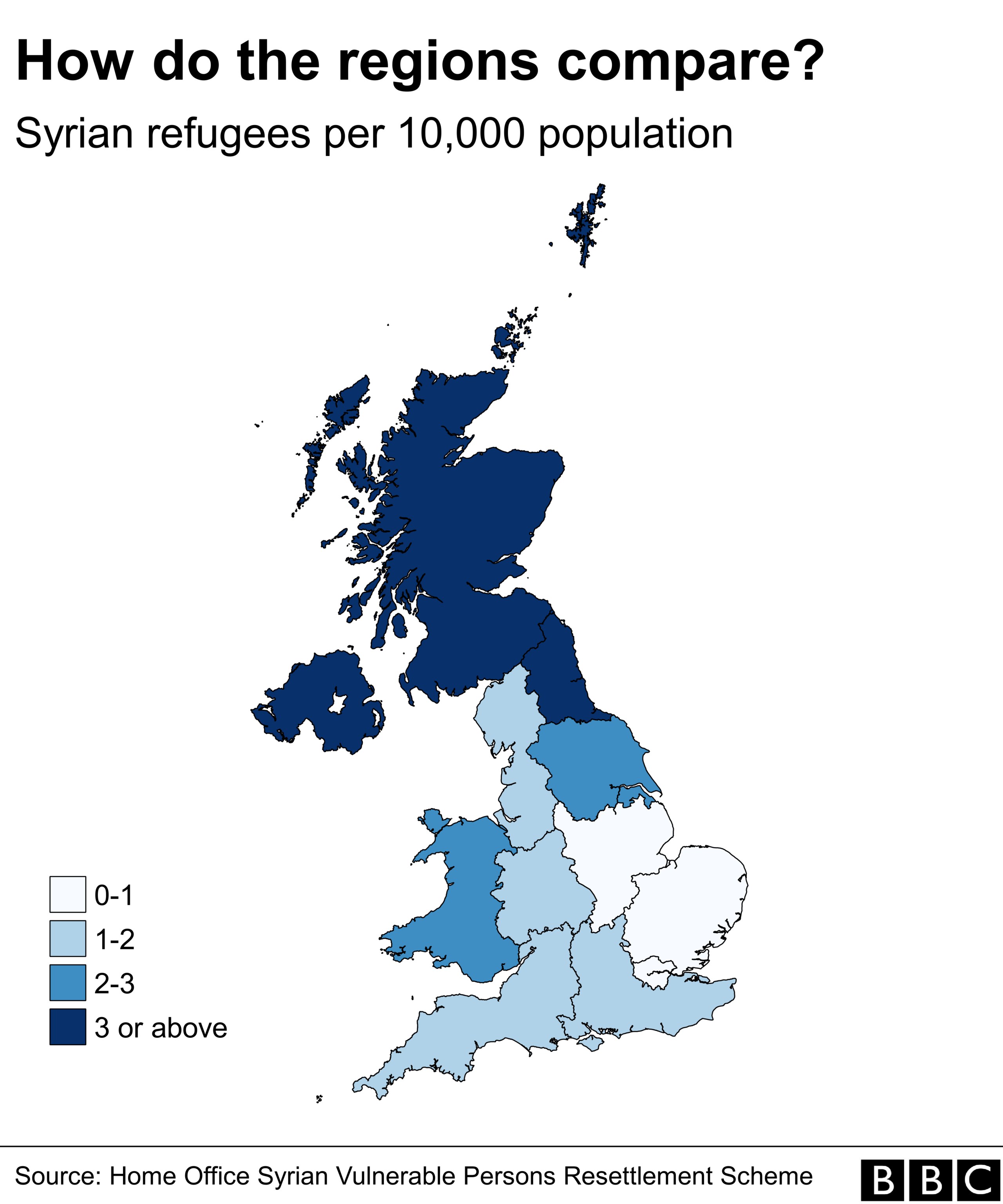 Map showing the settlement of refugees by region