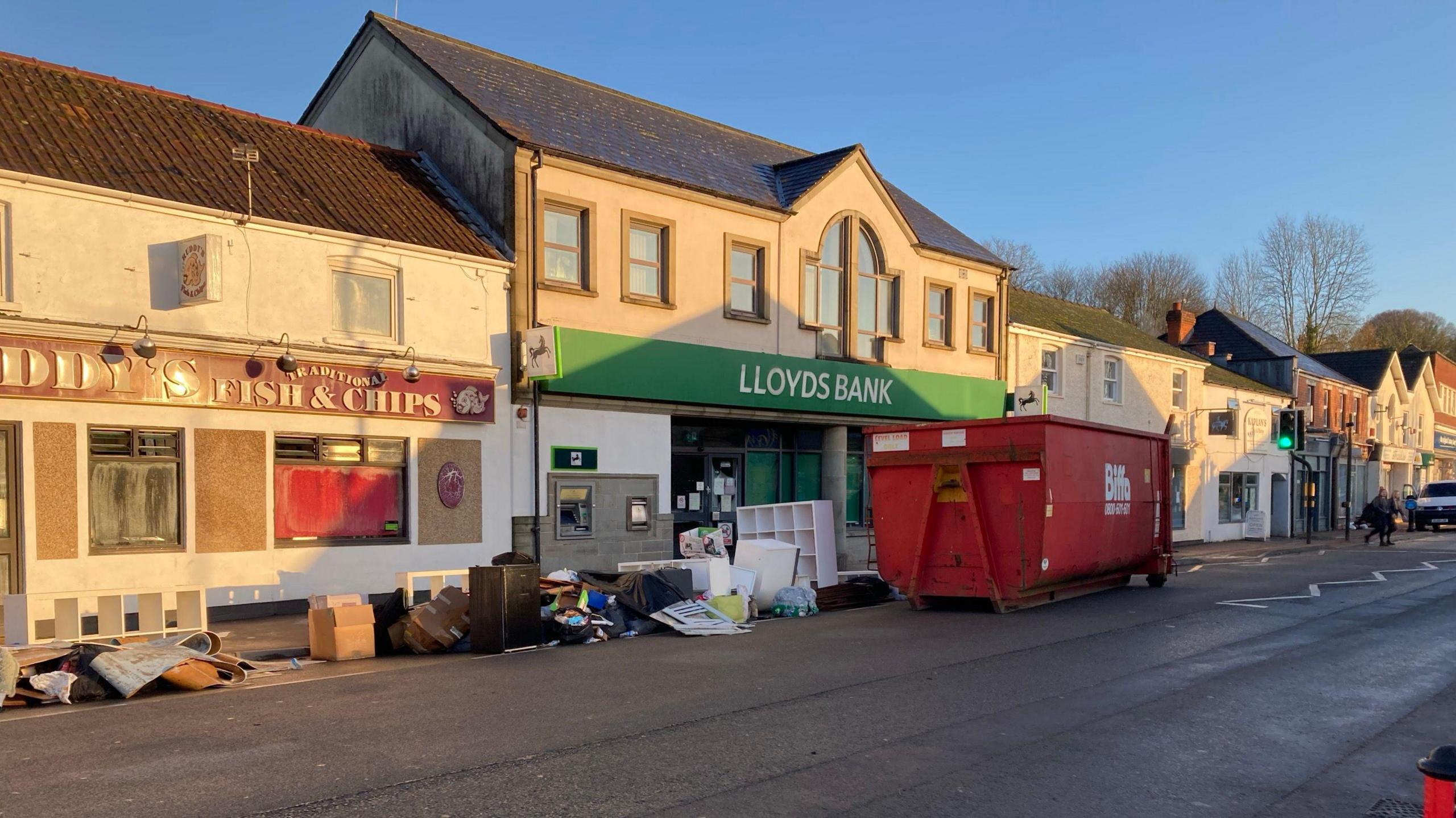 A big skip and fly-tipping in Lydney town centre