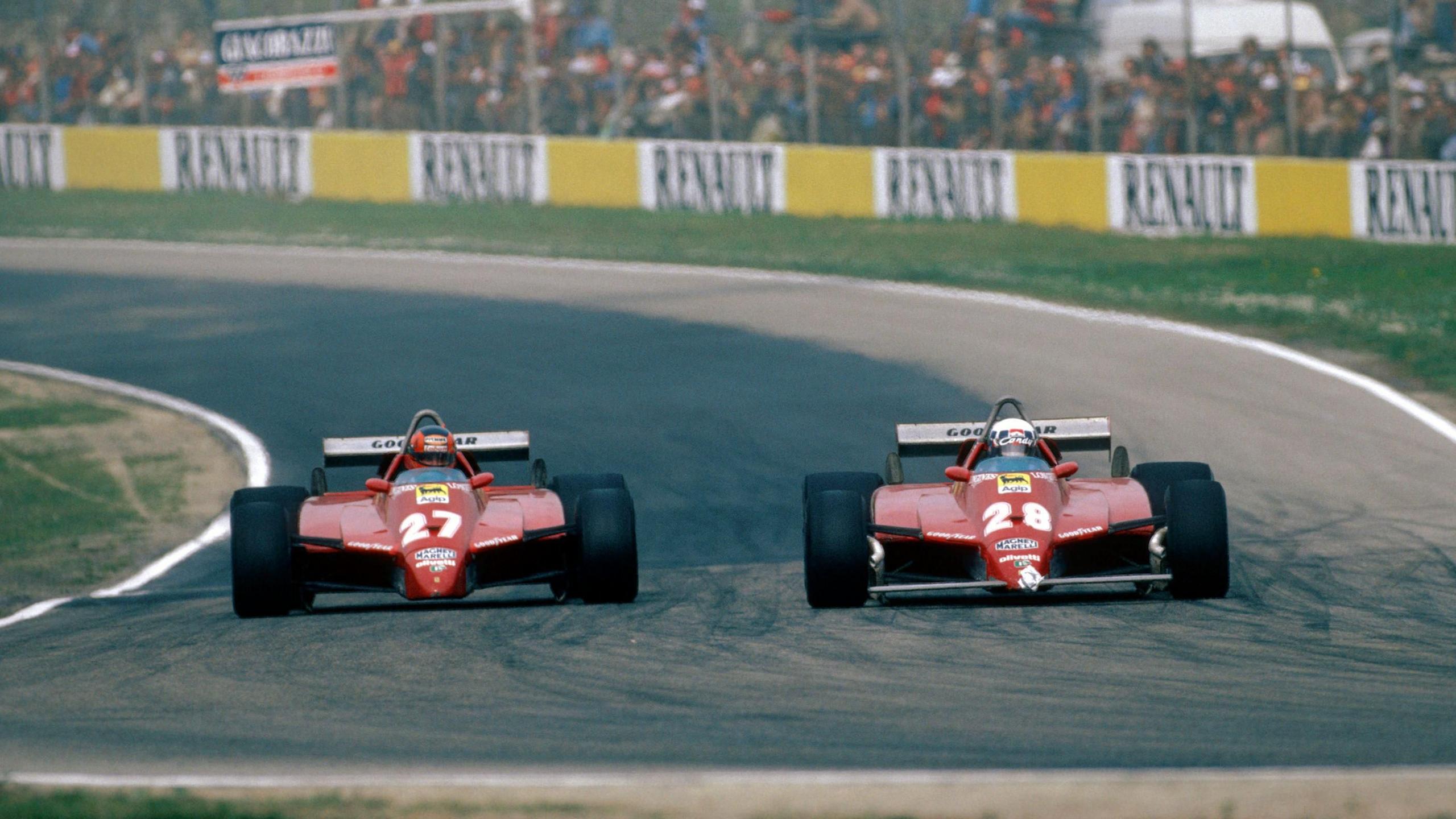Gilles Villeneuve and Didier Pironi on track in Imola in 1982