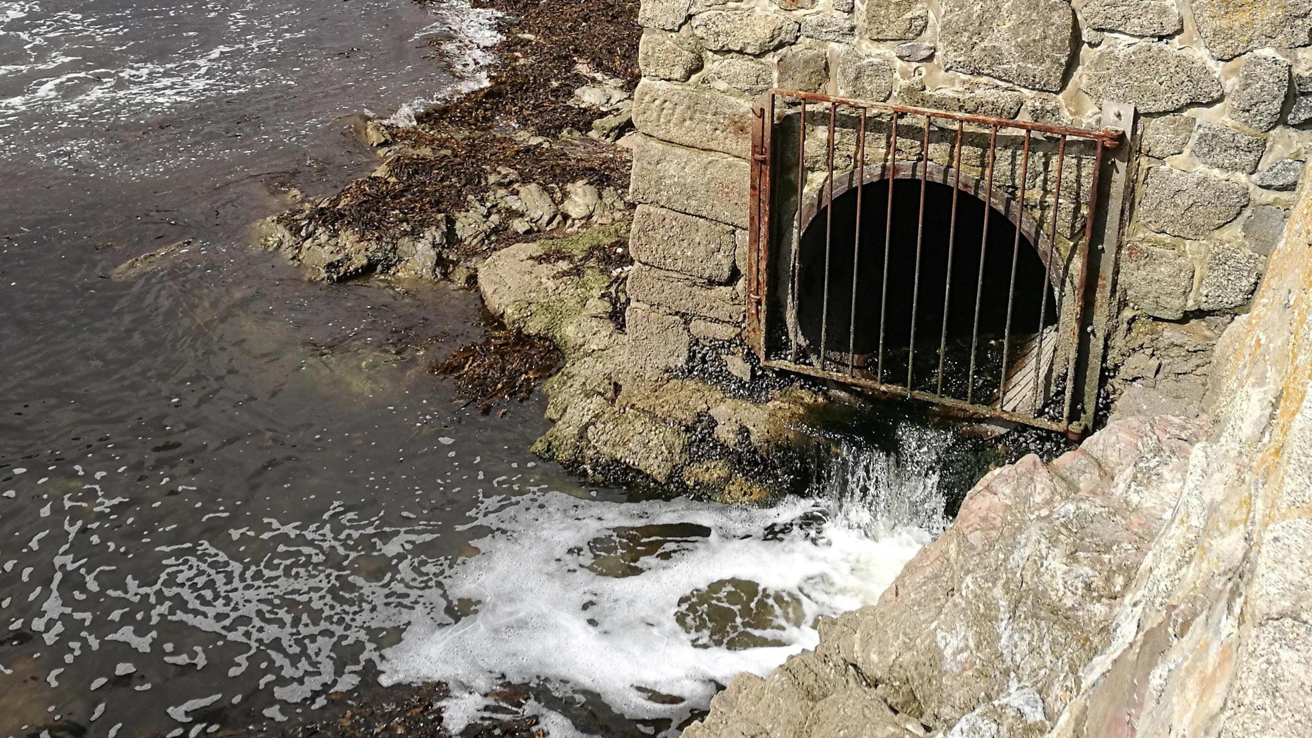 Storm overflow pipe, Swanpool beach, near Falmouth, Cornwall, September 07, 2022. Some storm overflow pipes containing a mixture of sewage, rain and surface water were discharged into the sea.