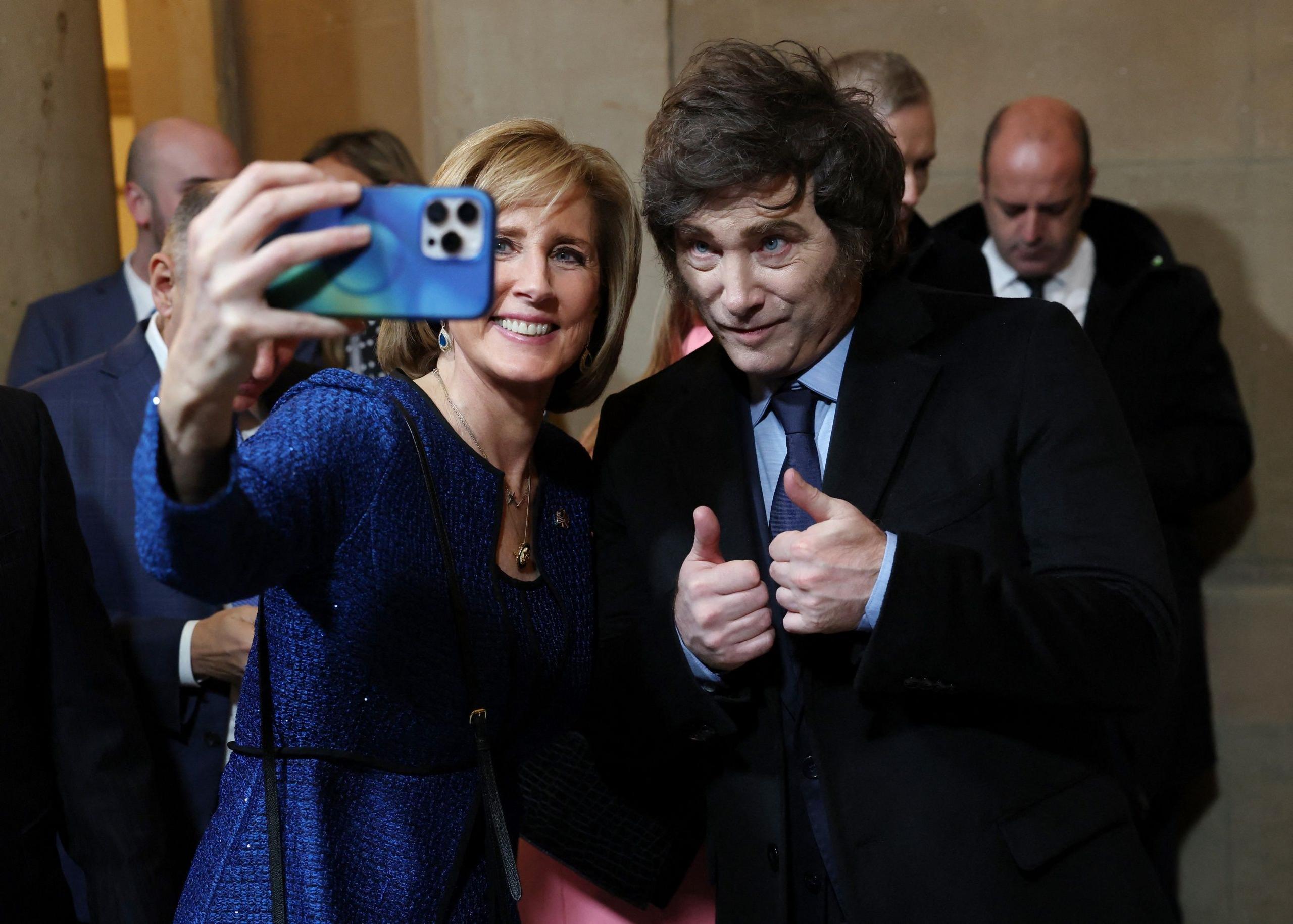 U.S. Representative (R-NY) Claudia Tenney and Argentina's President Javier Milei pose for a selfie