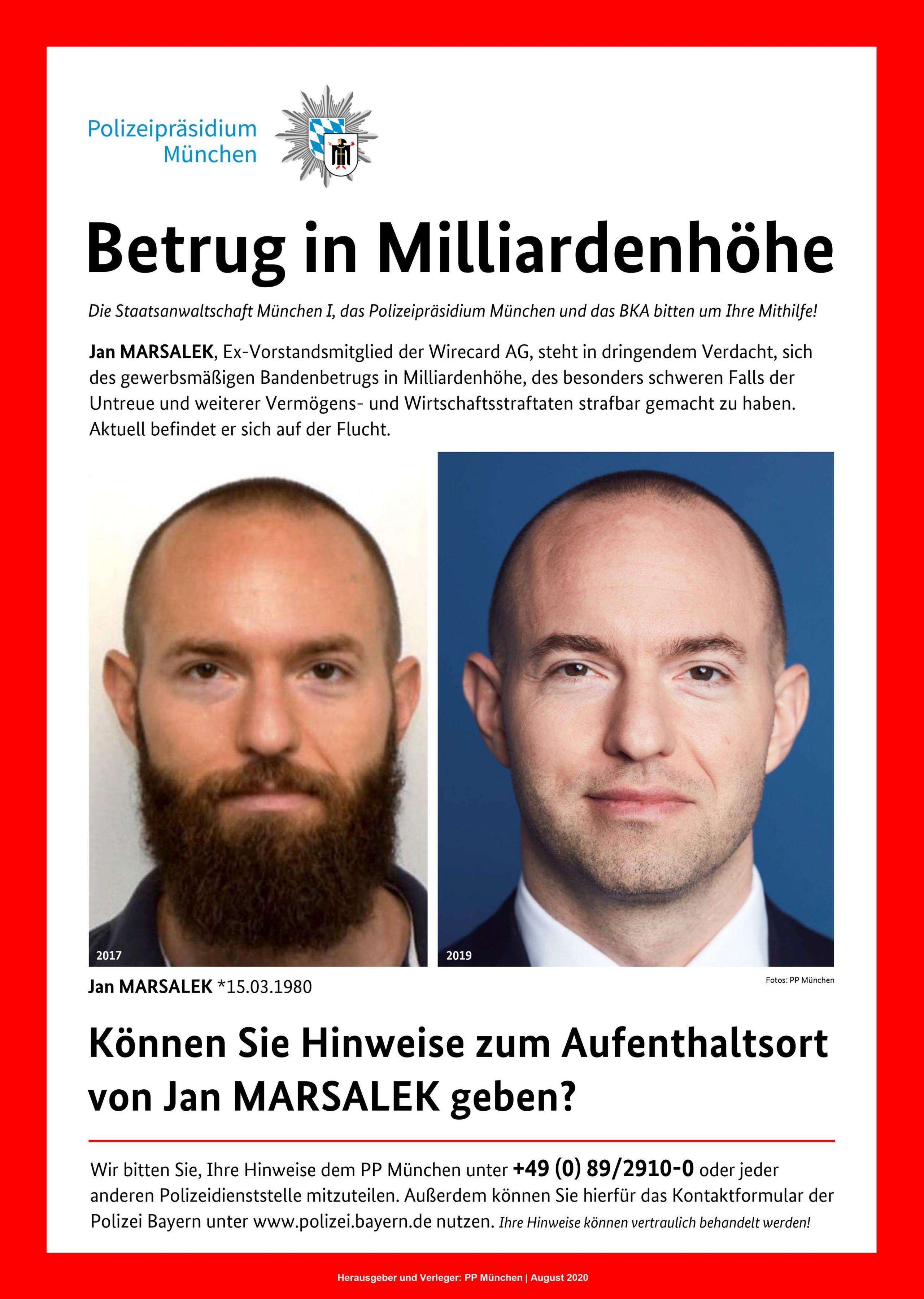 The Interpol red notice showing Jan Marsalek, who is wanted in Germany for alleged fraud.