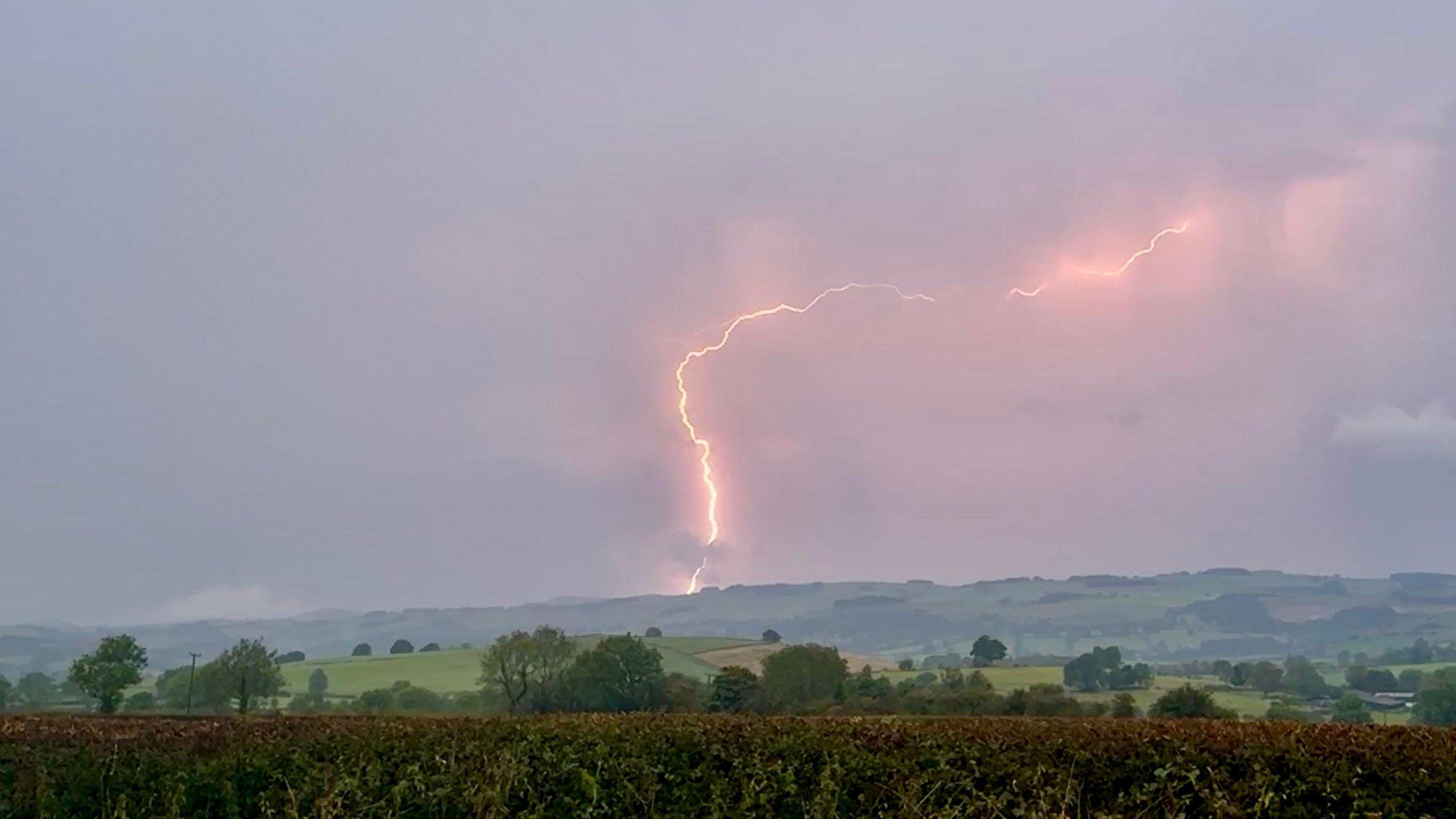A photo of lightning in Hognaston, Derbyshire