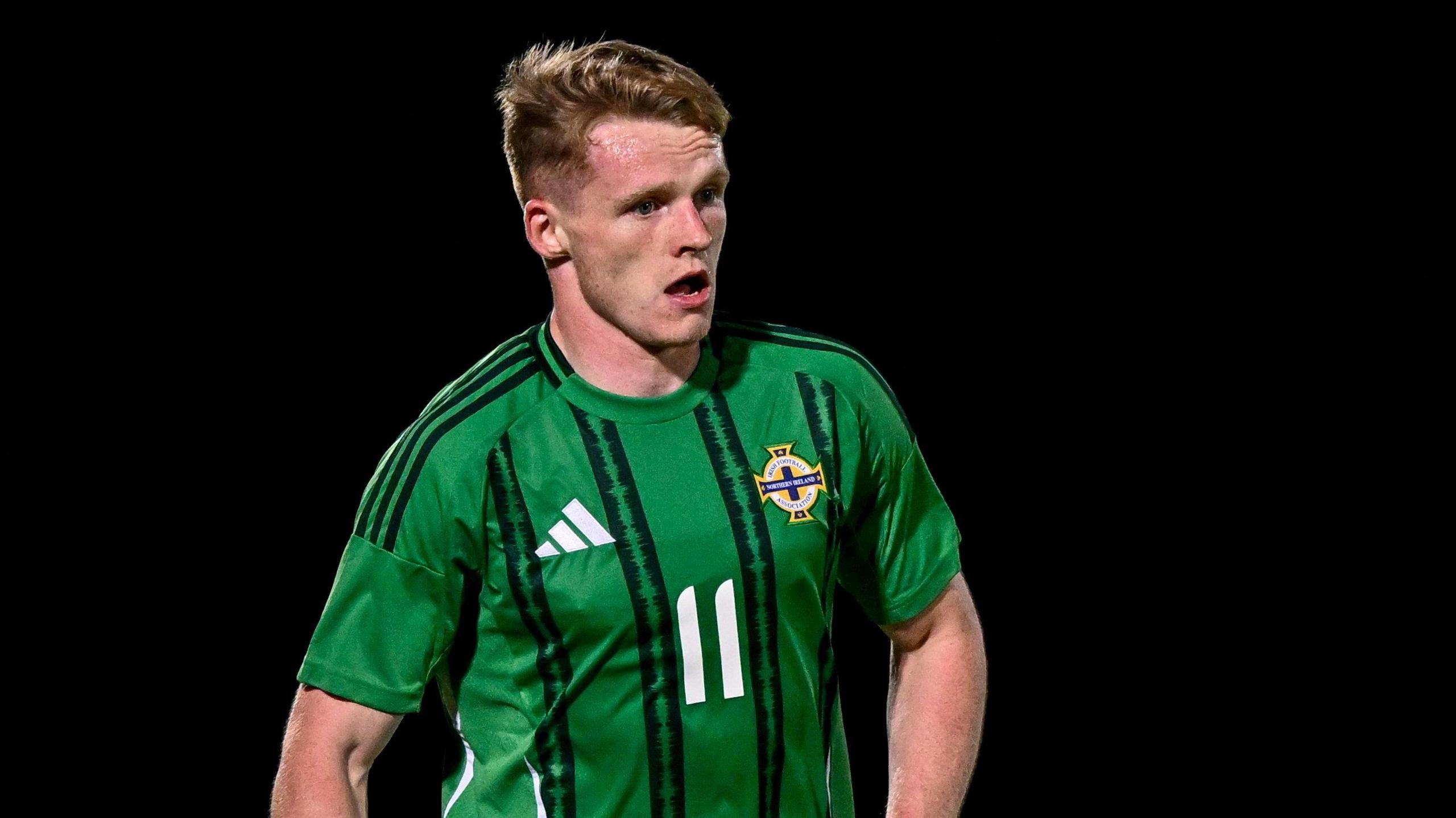 Terry Devlin in action for Northern Ireland Under-21s at the Ballymena Showgrounds