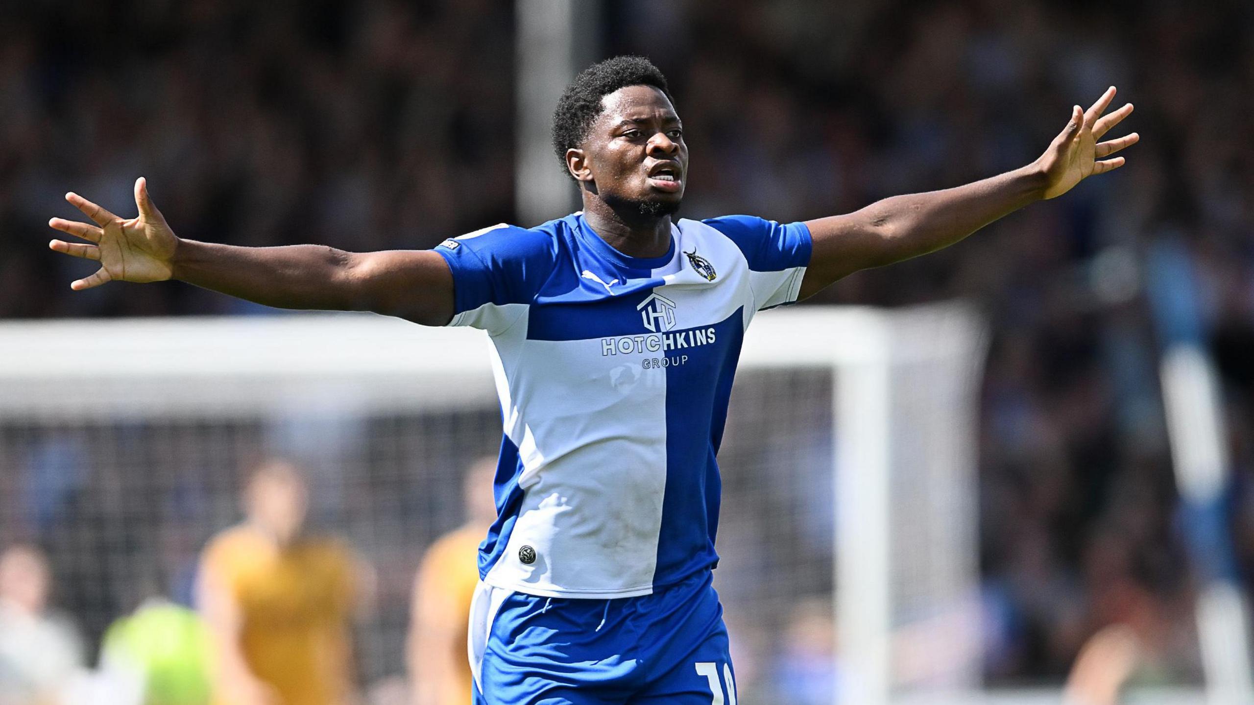 Bristol Rovers' Bobby Kamwa celebrating during their 5-3 win over Newport.