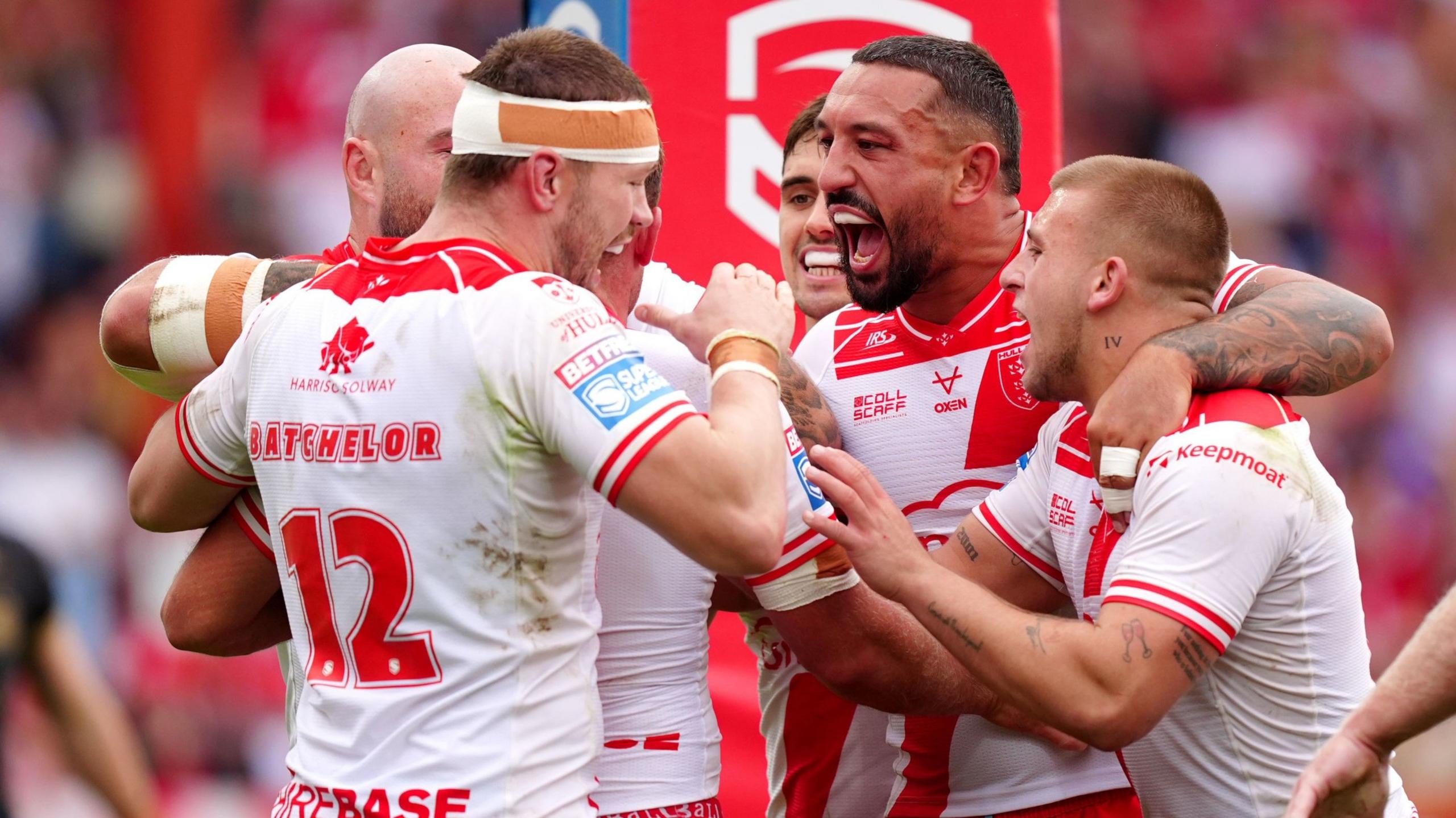 Hull KR celebrate a try against Hull FC