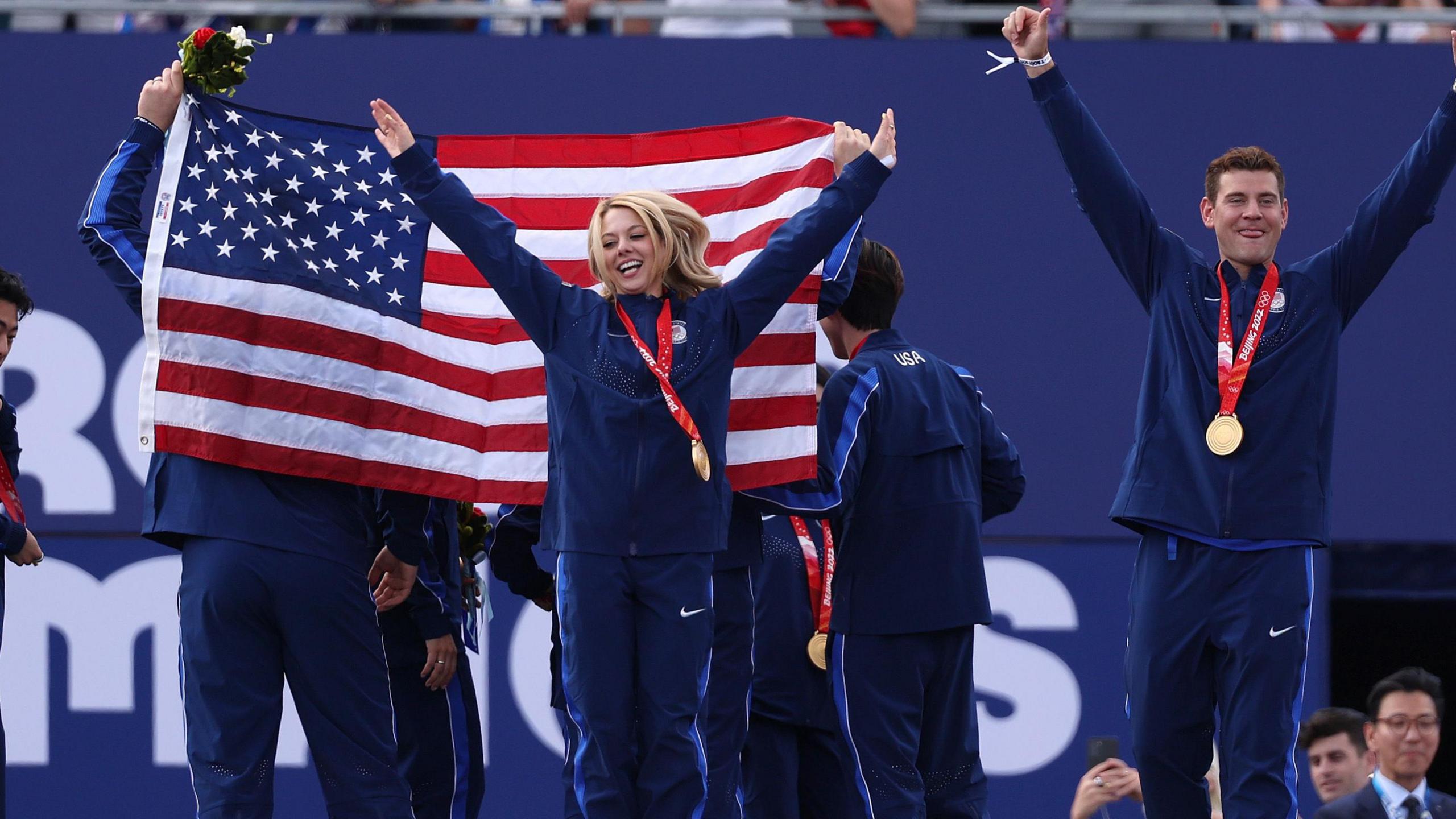 United States athletes celebrate