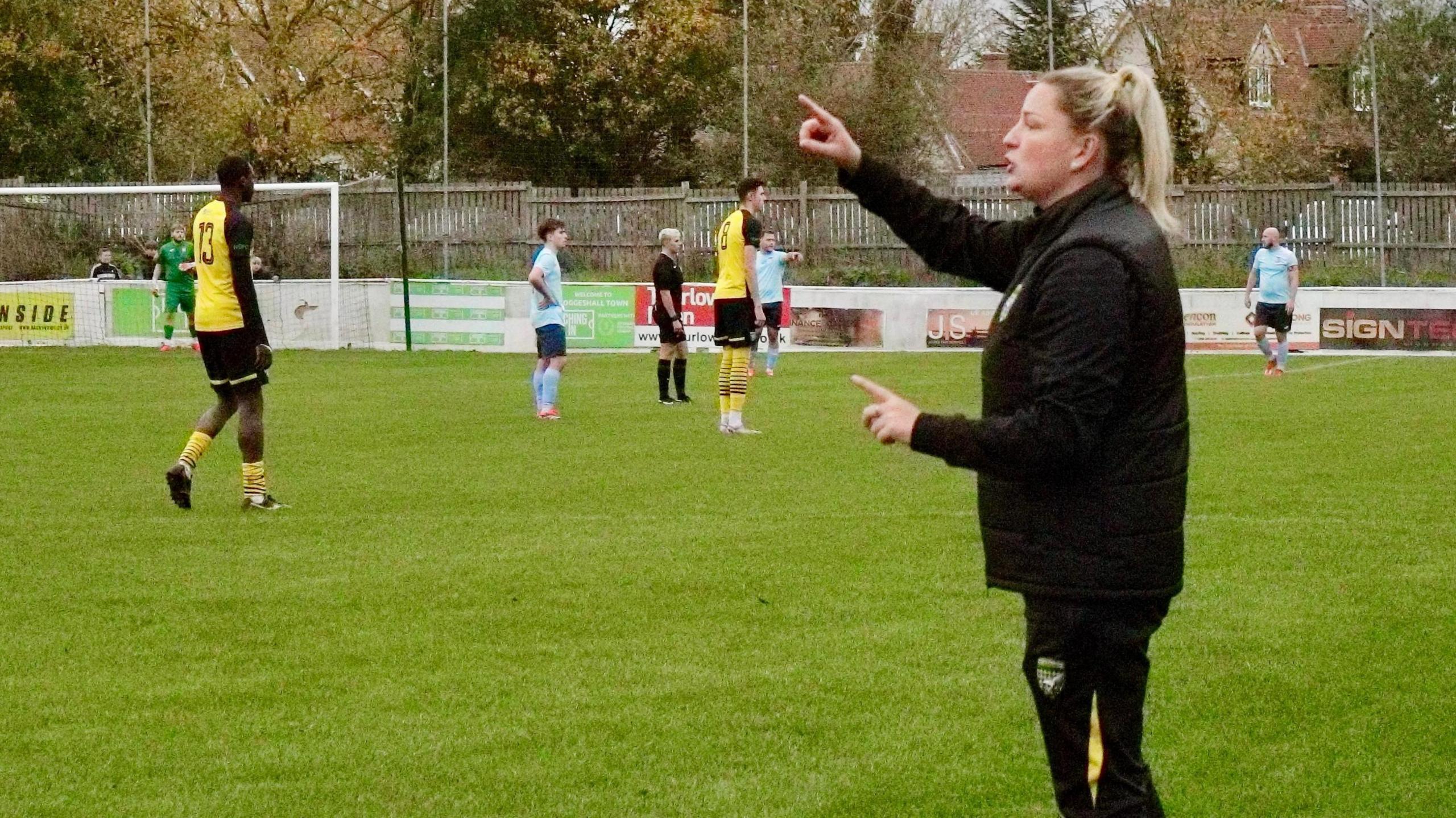 Rosi Webb on the touchline during a Stanway Pegasus game