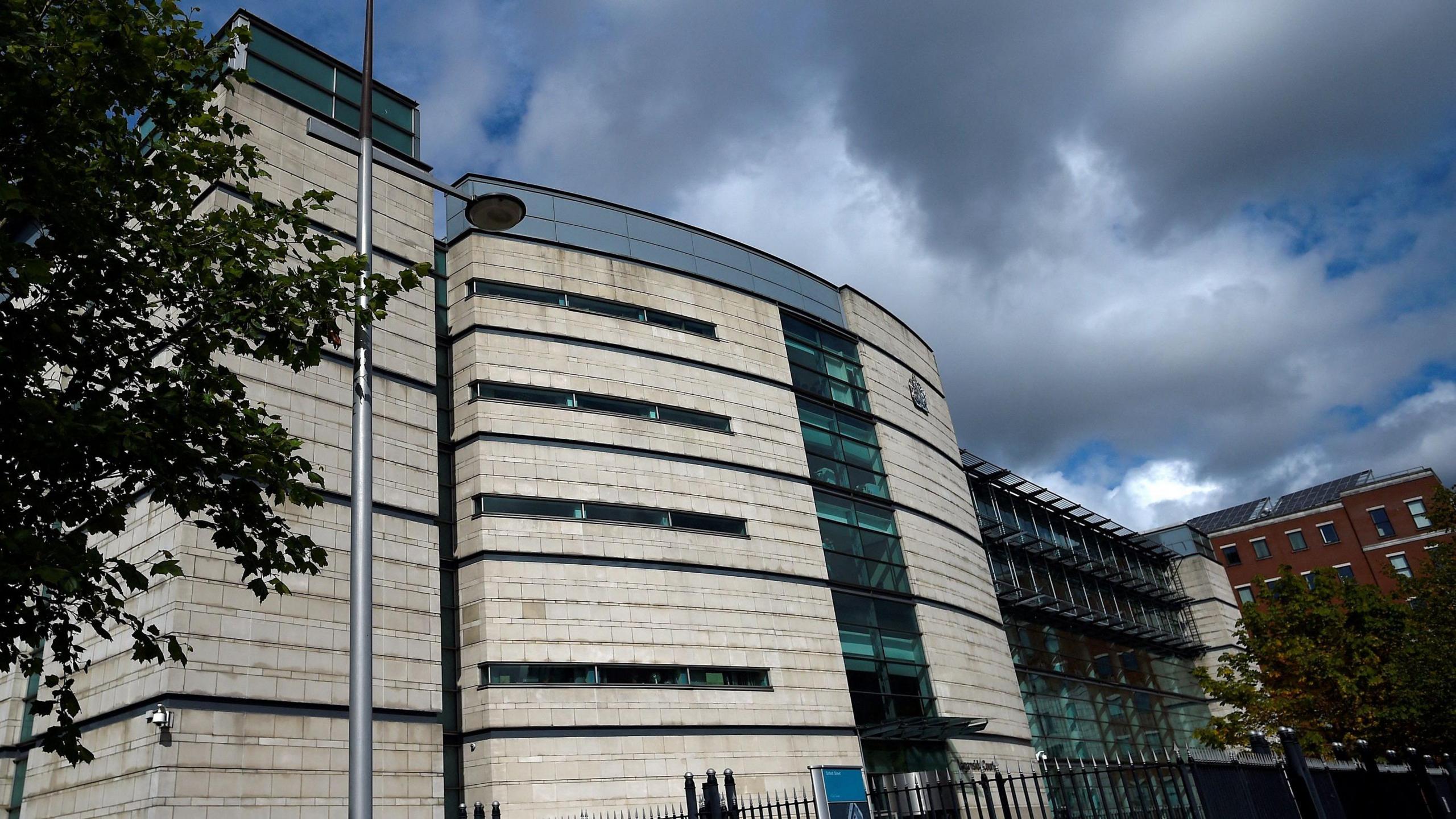 A general view of the Laganside Courts is seen in Belfast