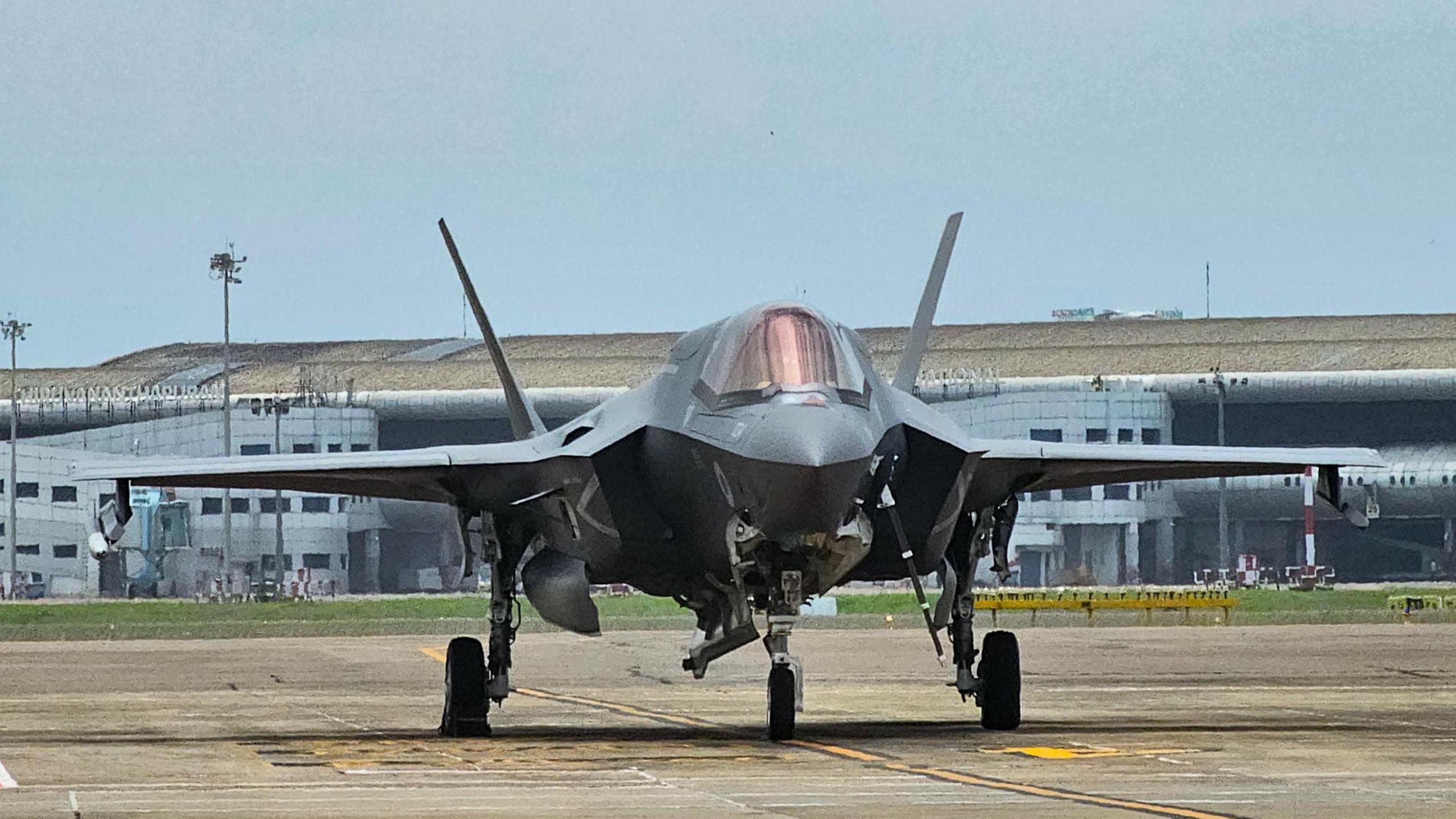 The F-35B at Thiruvananthapuram airport in Kerala