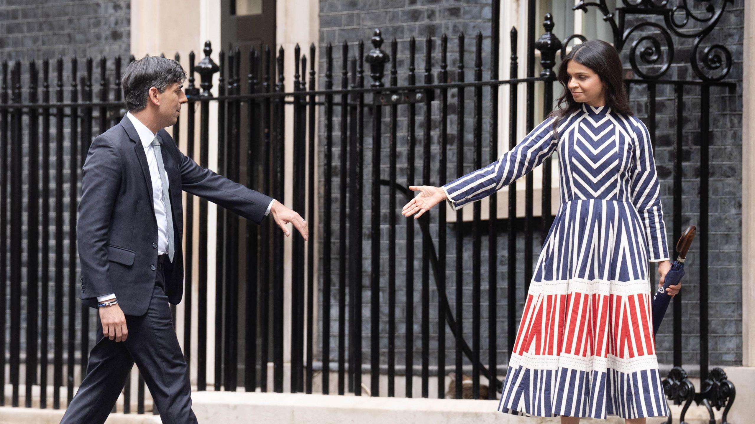 Conservative Prime Minister Rishi Sunak with his wife Akshata Murty leaving after giving a speech in Downing Street, London, following his party's landslide defeat to the Labour Party in the 2024 General Election.