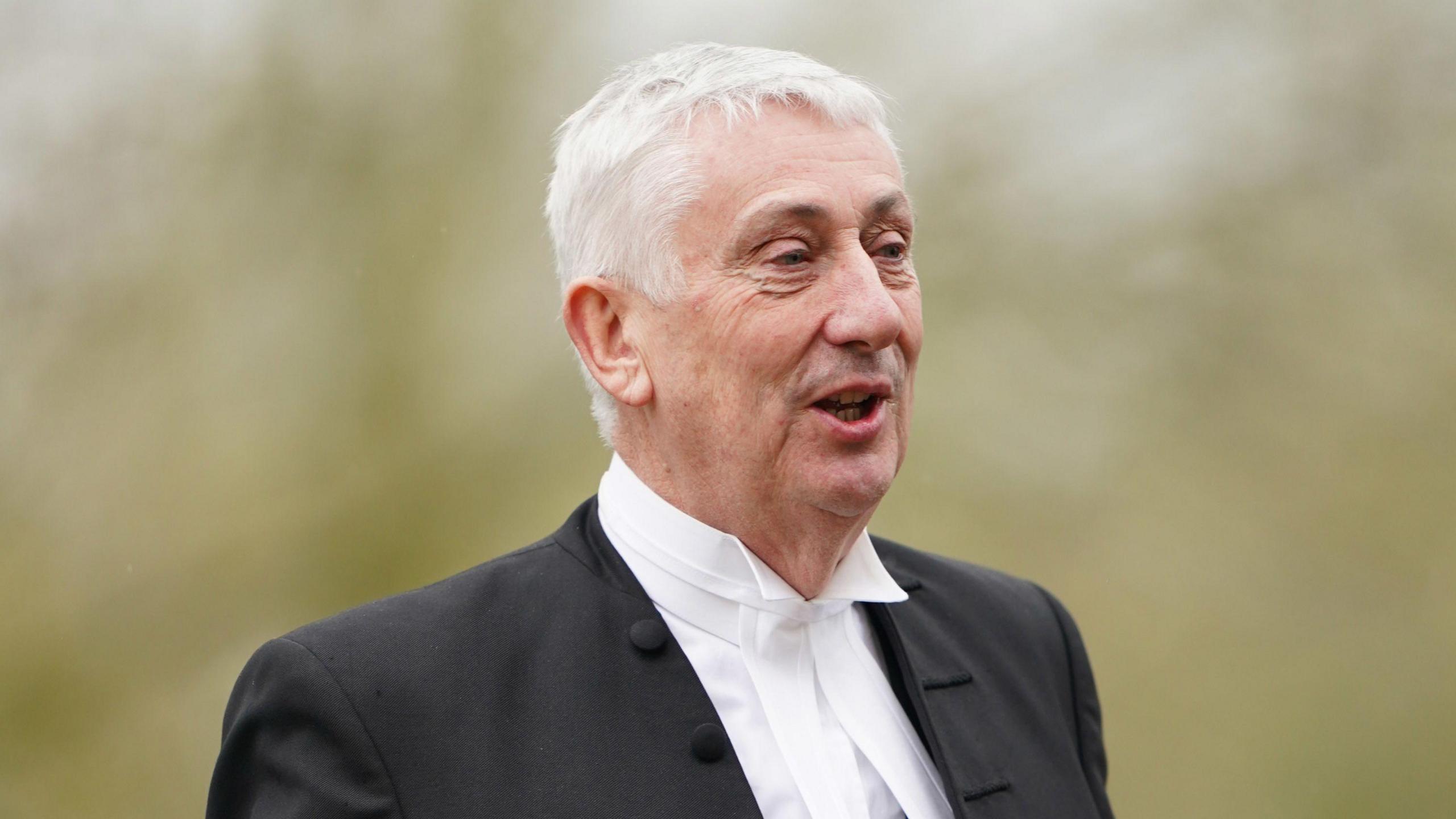 Speaker of the House of Commons, Sir Lindsay Hoyle, wearing a black suit and white shirt