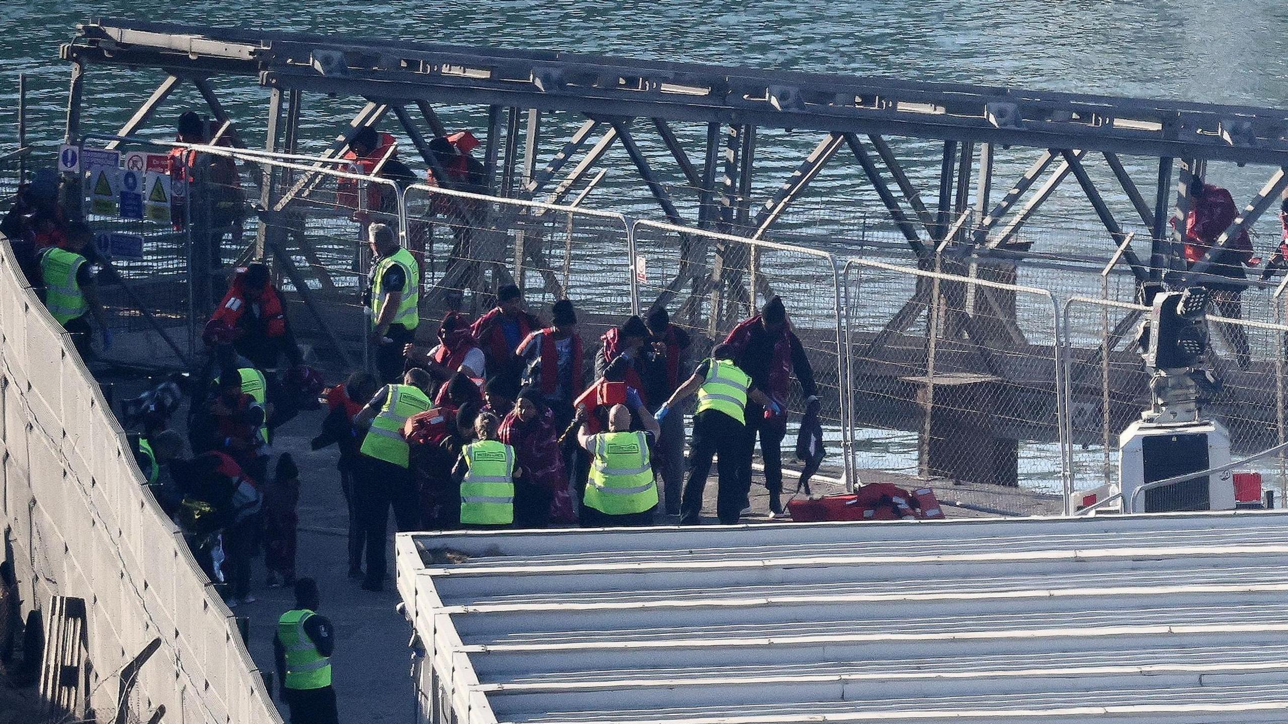 Migrants being brought ashore in Dover