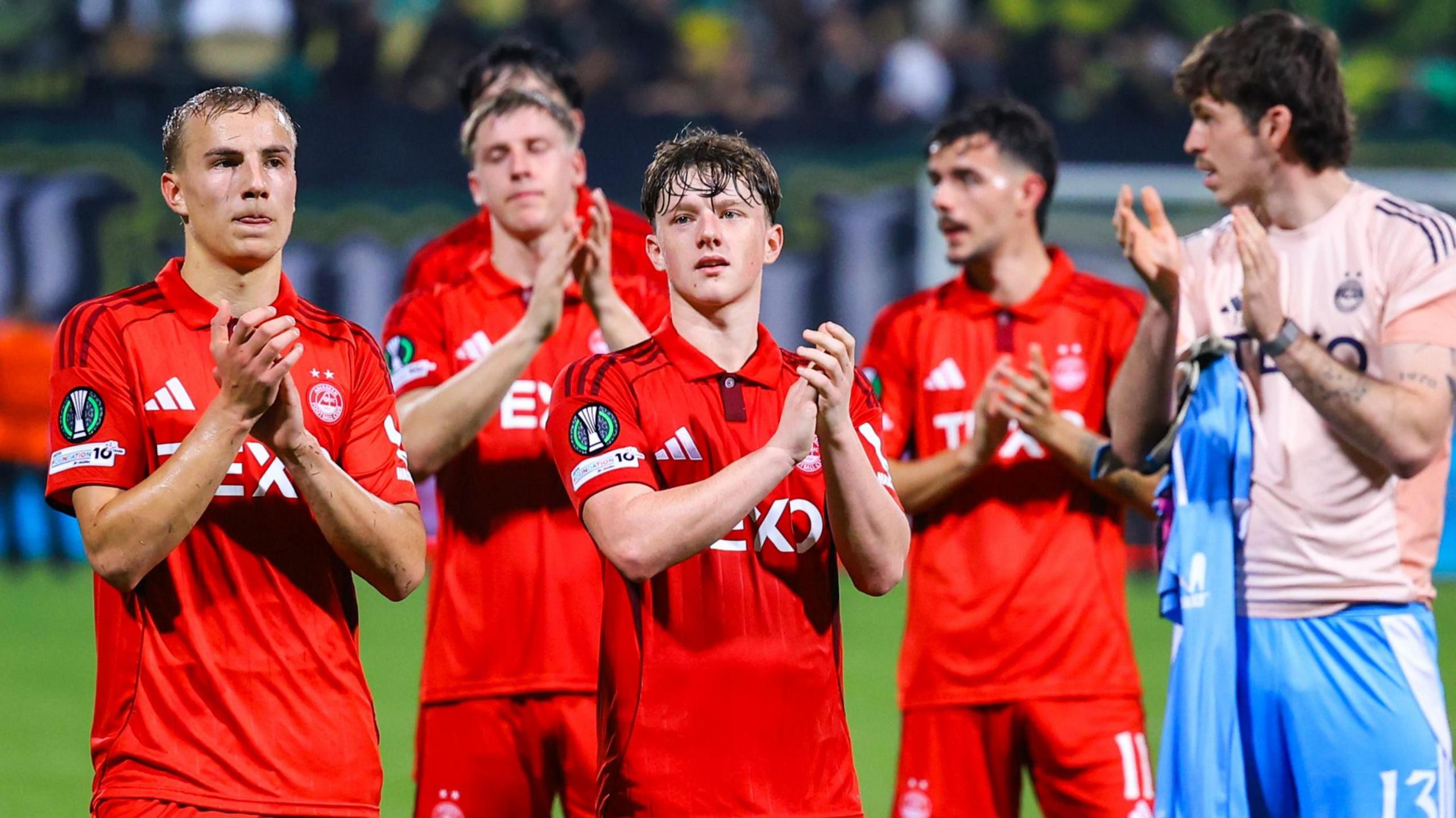 Aberdeen players at full-time against AEK Larnaca