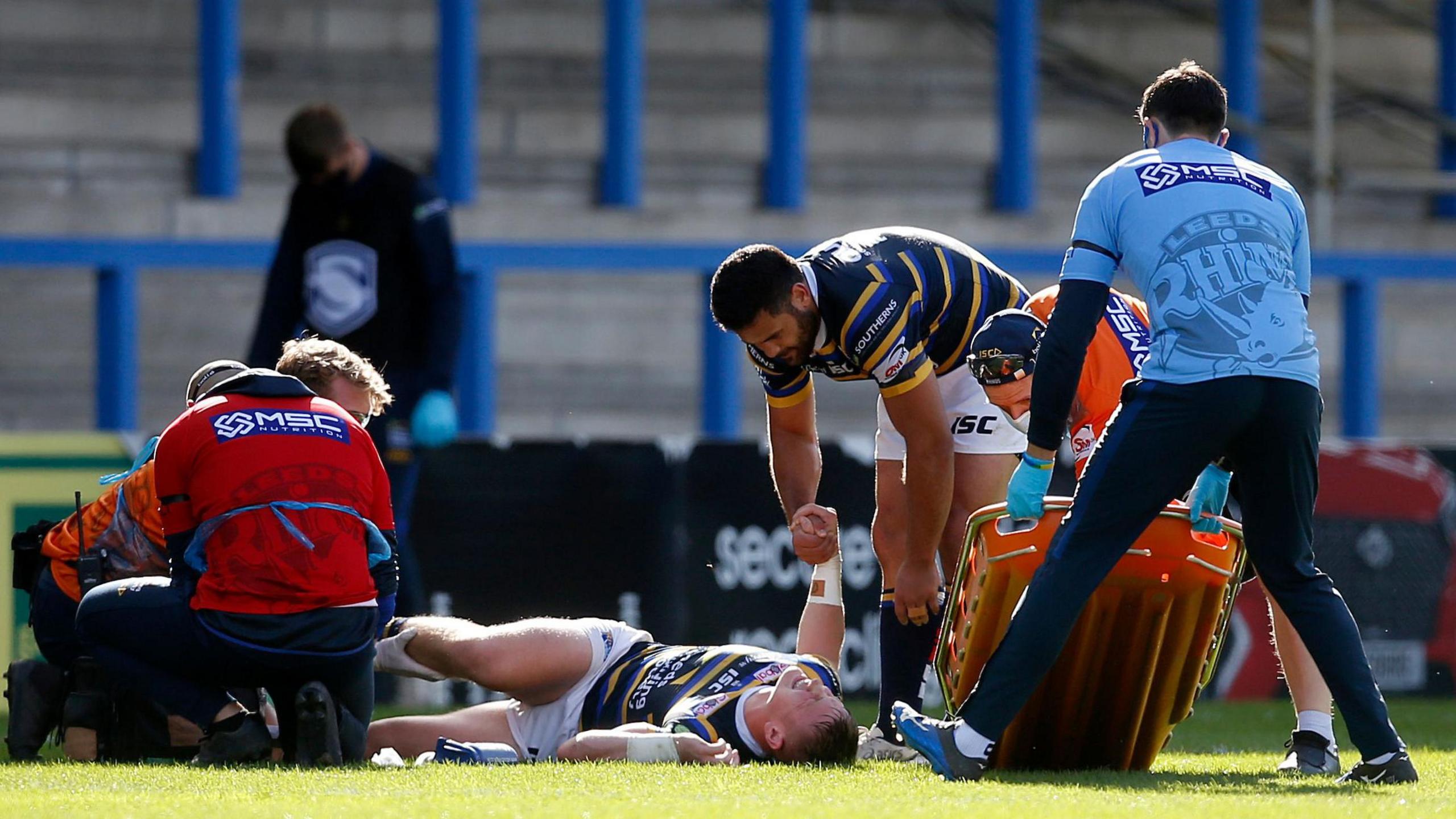 Harry Newman writhes in pain after his 2020 leg break