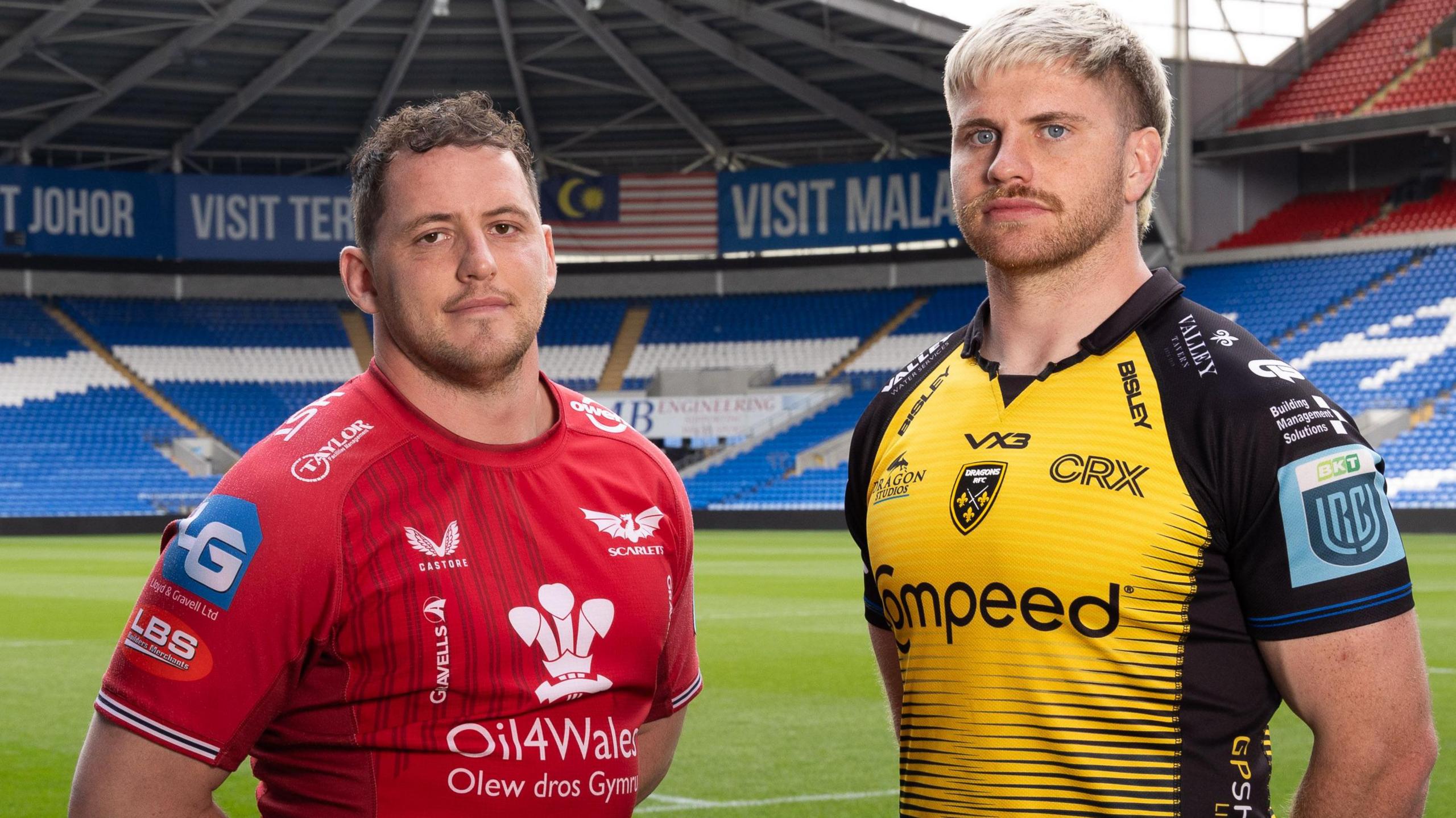 Scarlets hooker Ryan Elias and Dragons number eight Aaron Wainwright