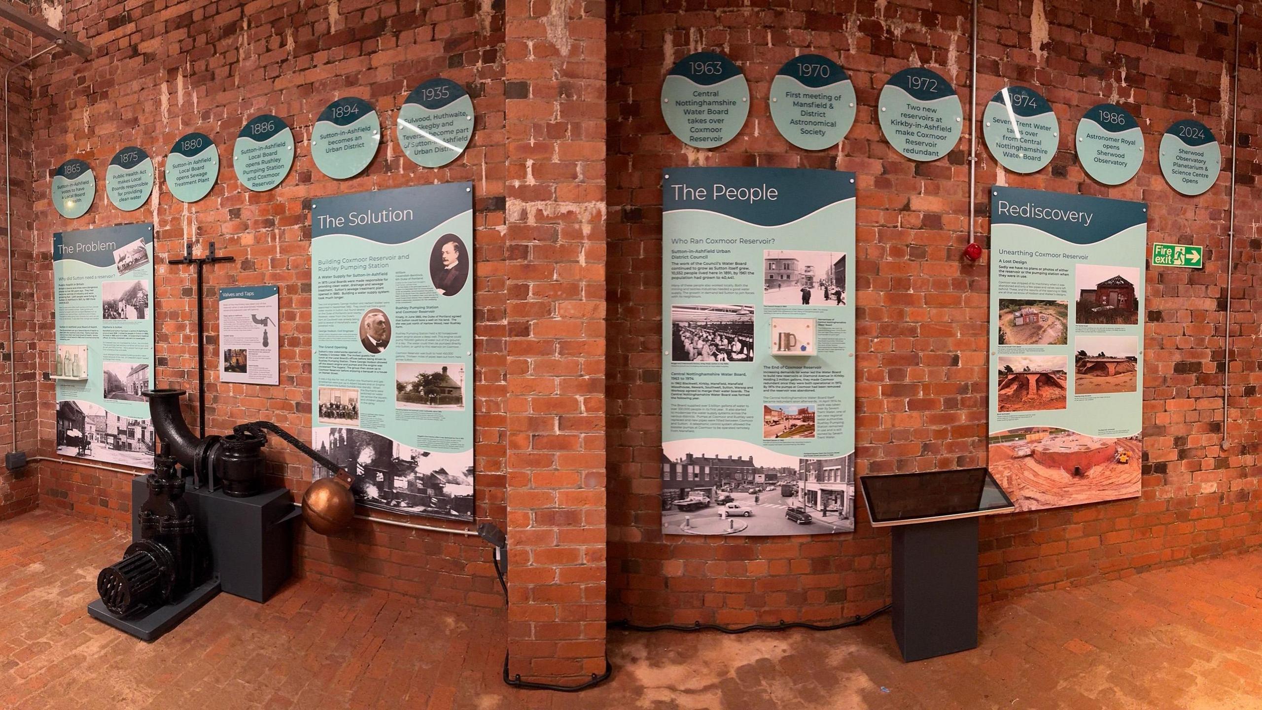 Exhibits showing the history of the reservoir in a handsome red brick building