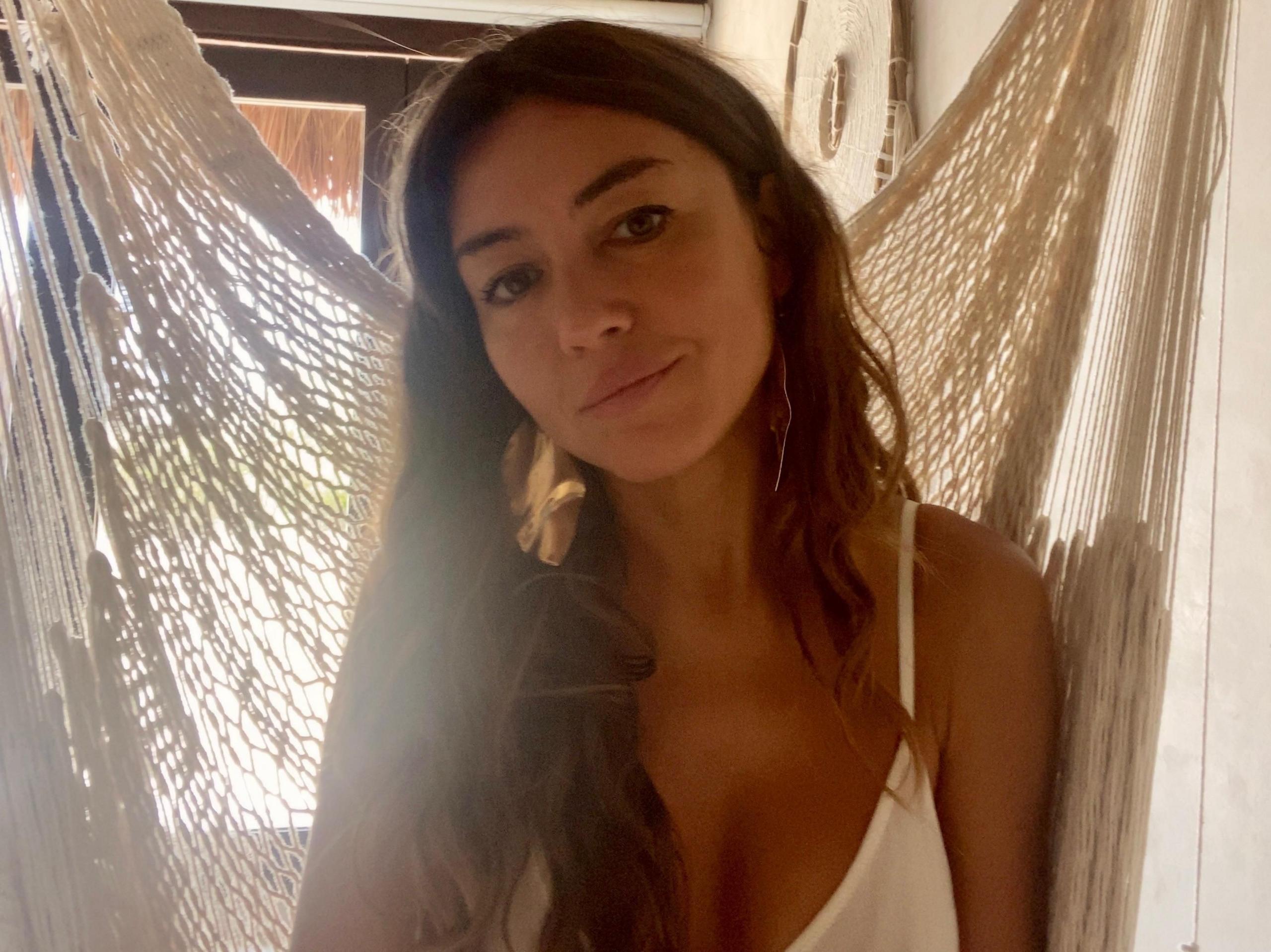 Miriam Haley next to a hammock