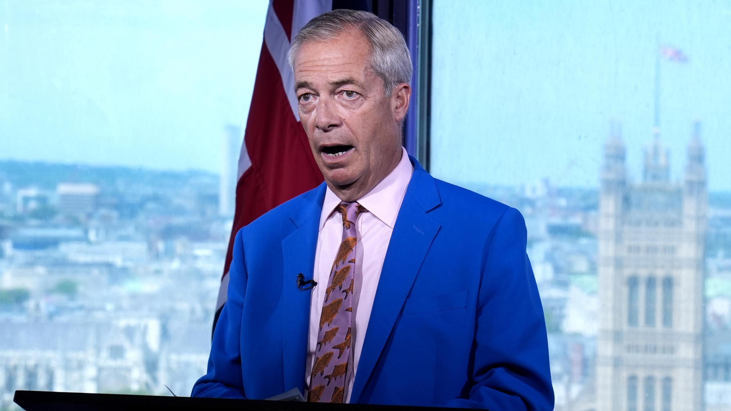 Nigel Farage giving a statement