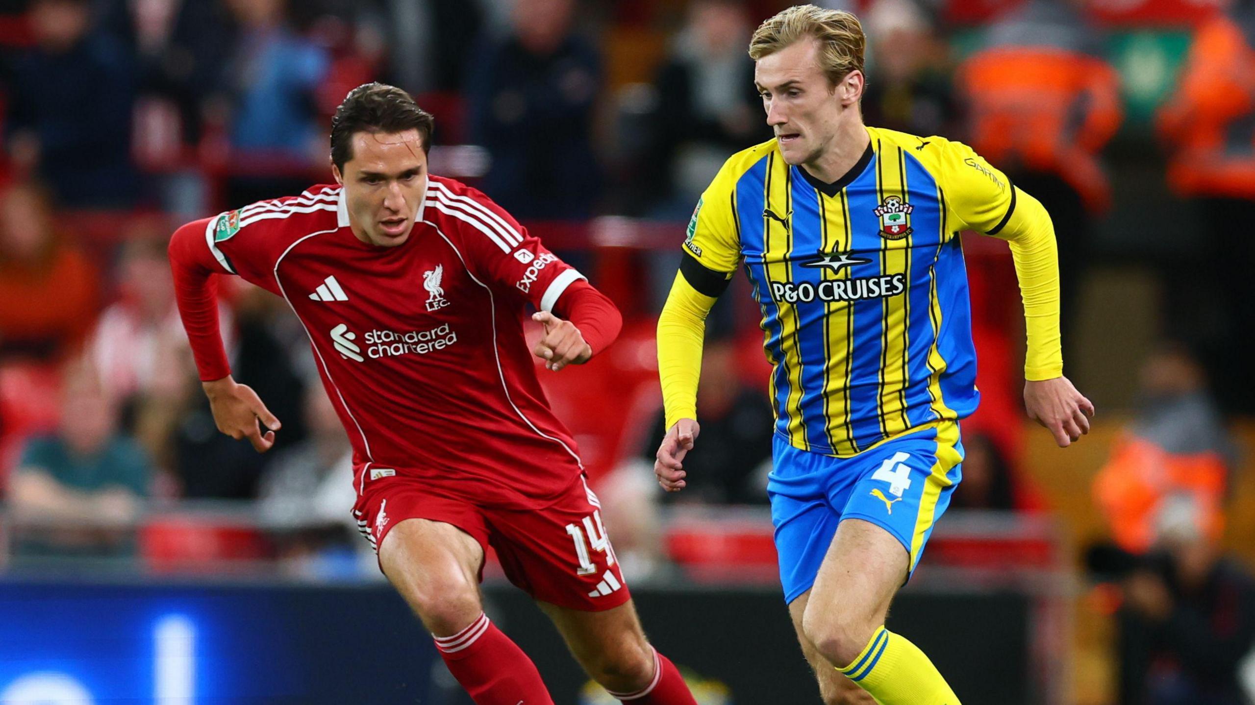 Flynn Downes in action for Southampton against Liverpool