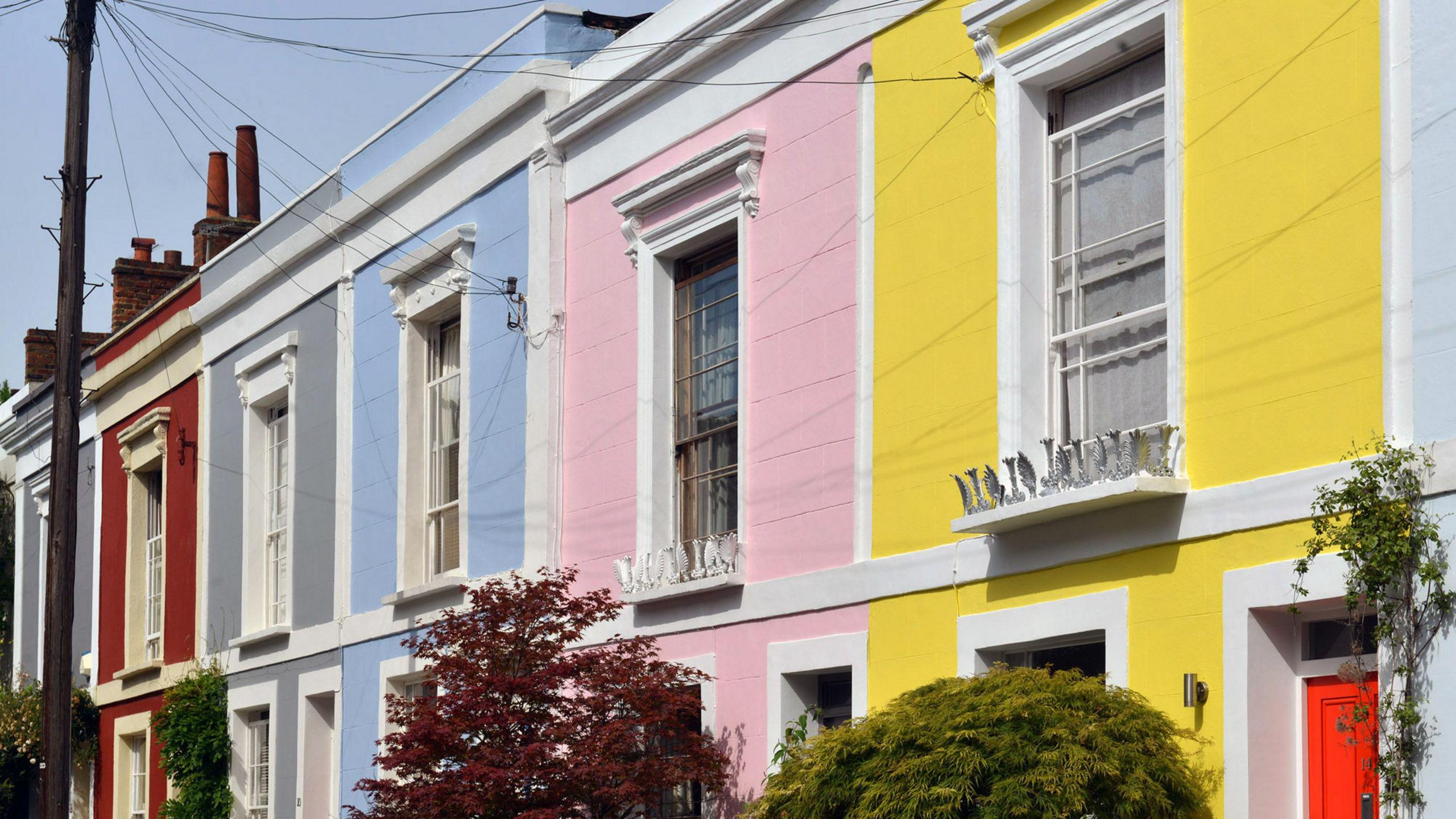 A terrace of colourful houses in London