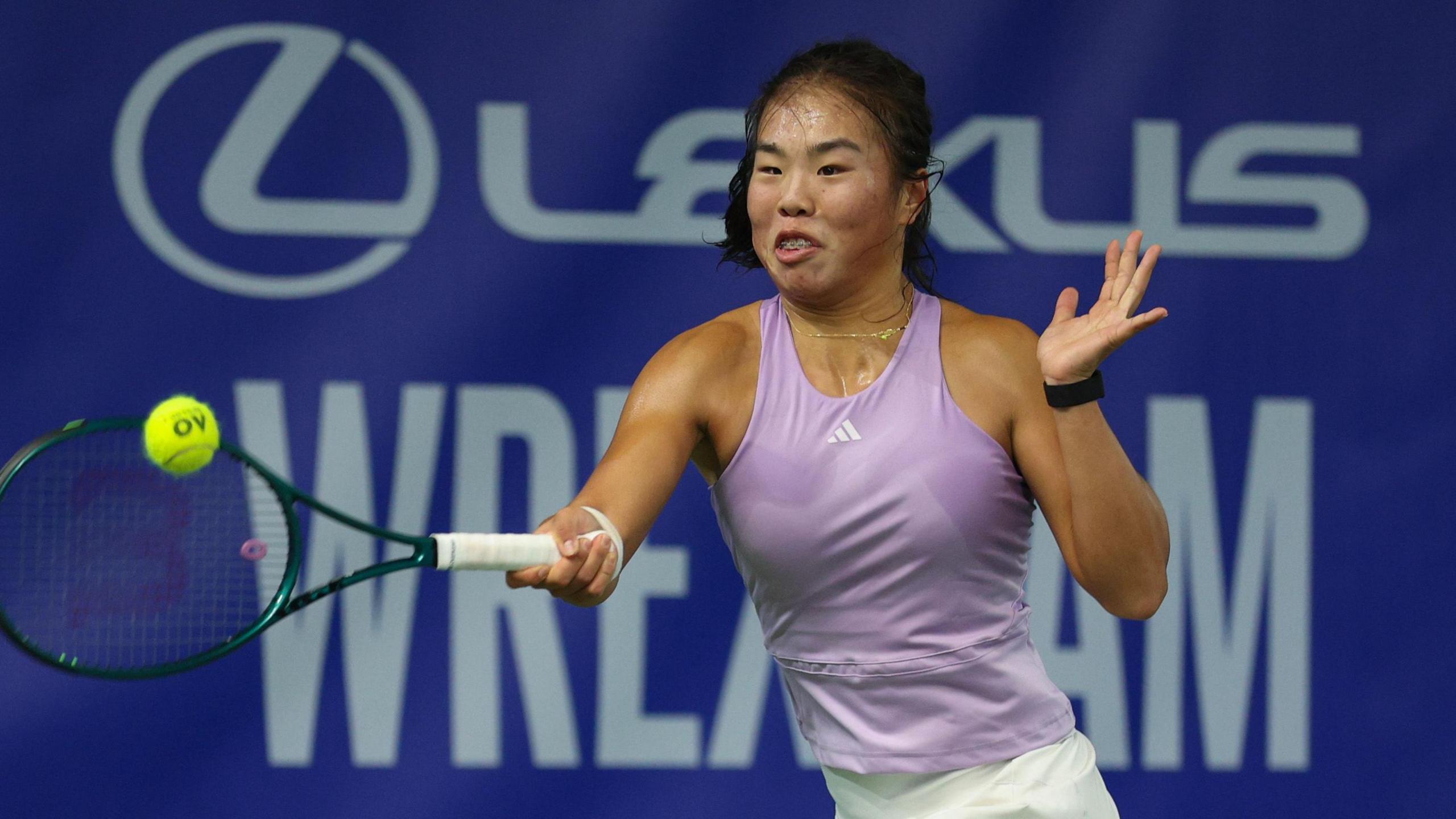 Mimi Xu plays a forehand at the Wrexham Open