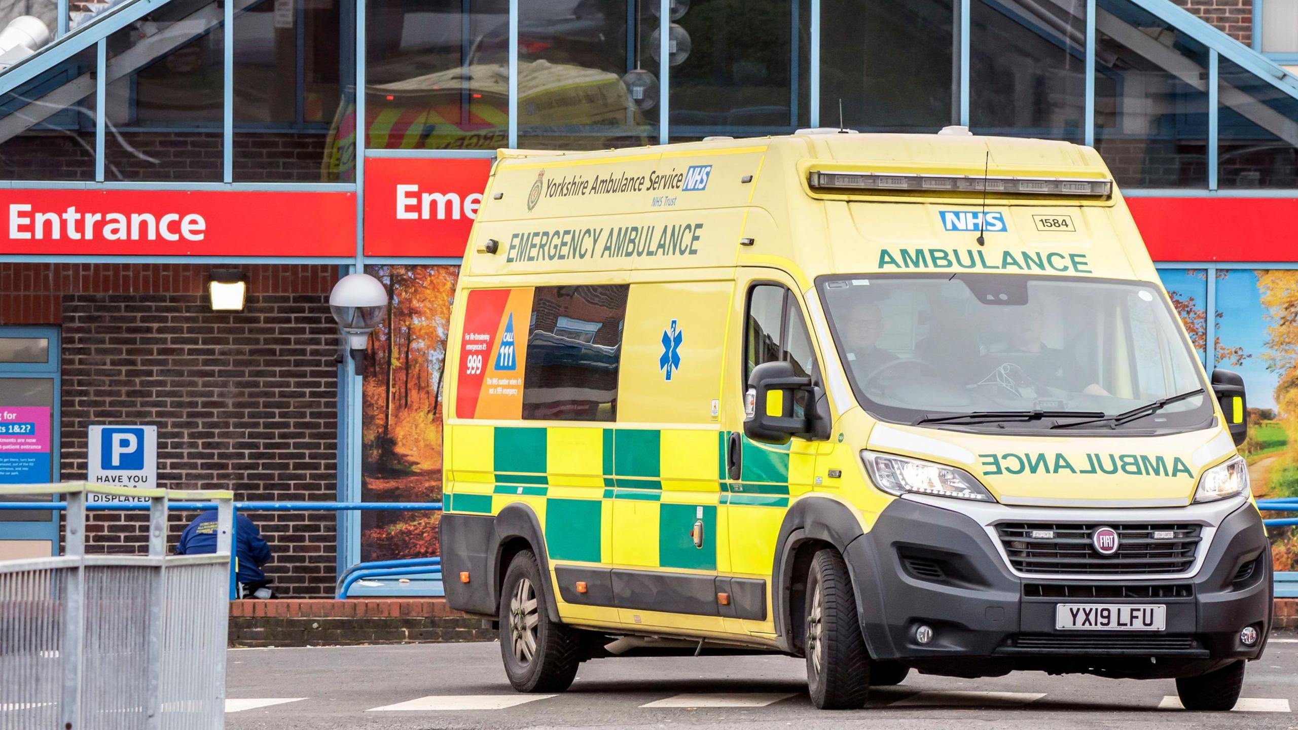 An ambulance is parked outside the emergency department of Doncaster Royal Infirmary hospital