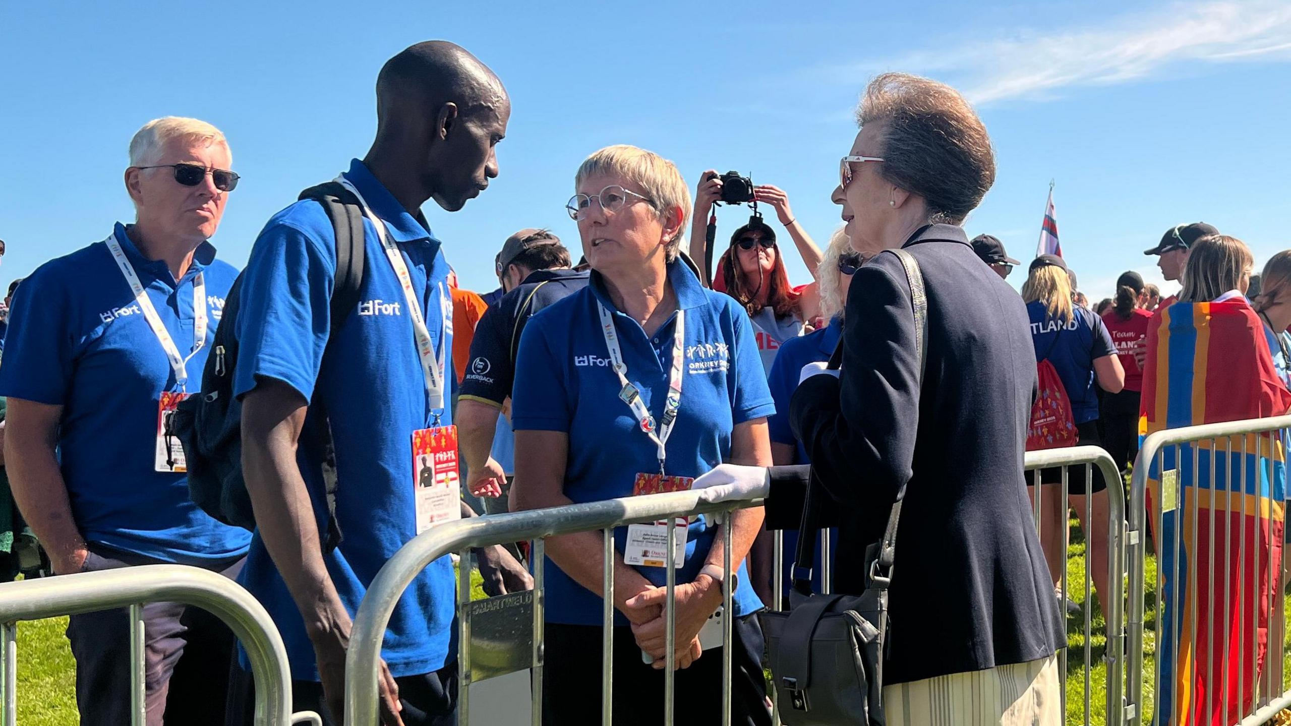 Benjamin Mutua and Julie Longden meeting Princess Anne at the Island Games opening ceremony.