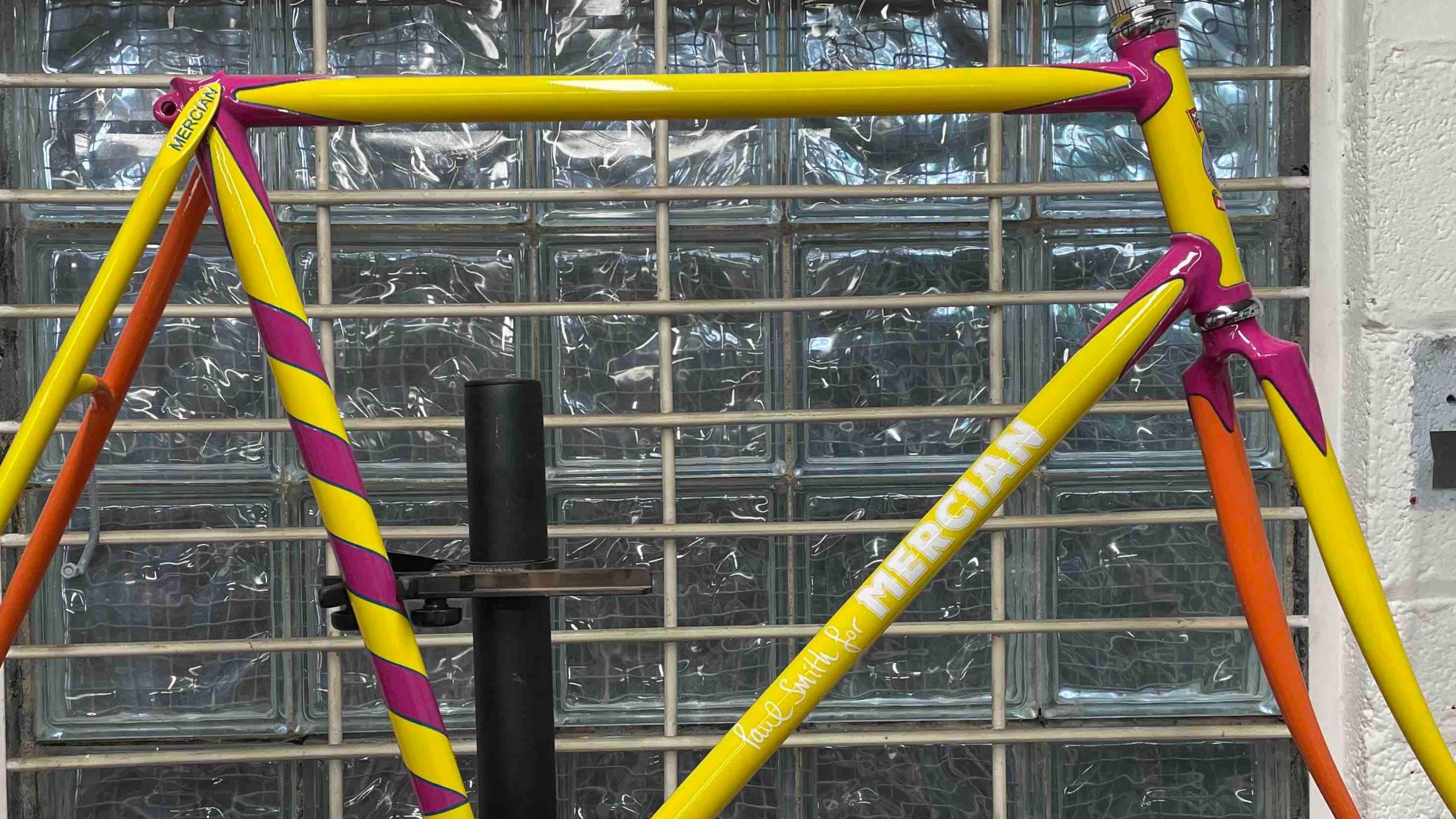The cycle frame that was designed by Paul Smith for Mercian Cycles