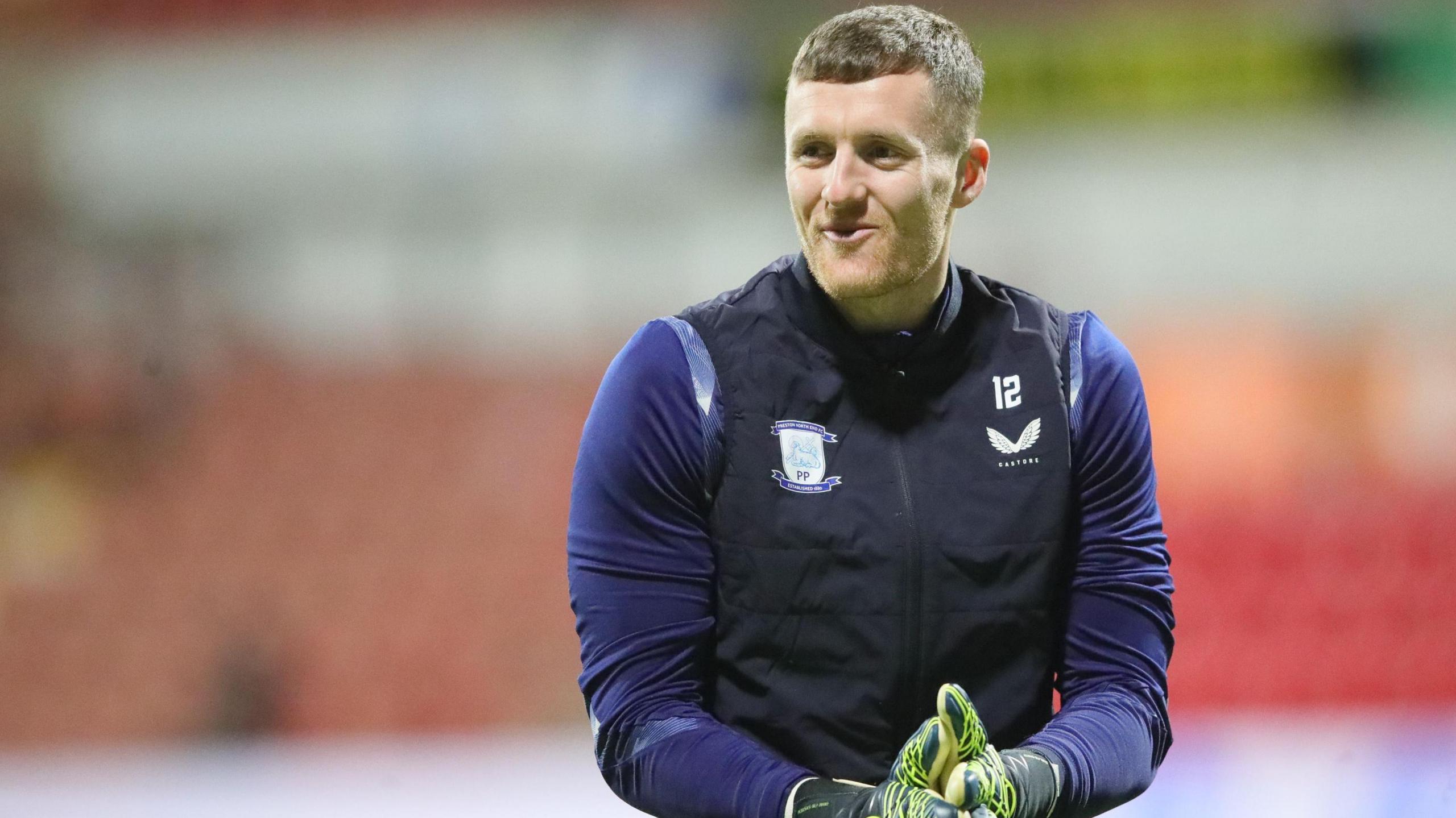 Jack Walton warming up before a game for Preston North End