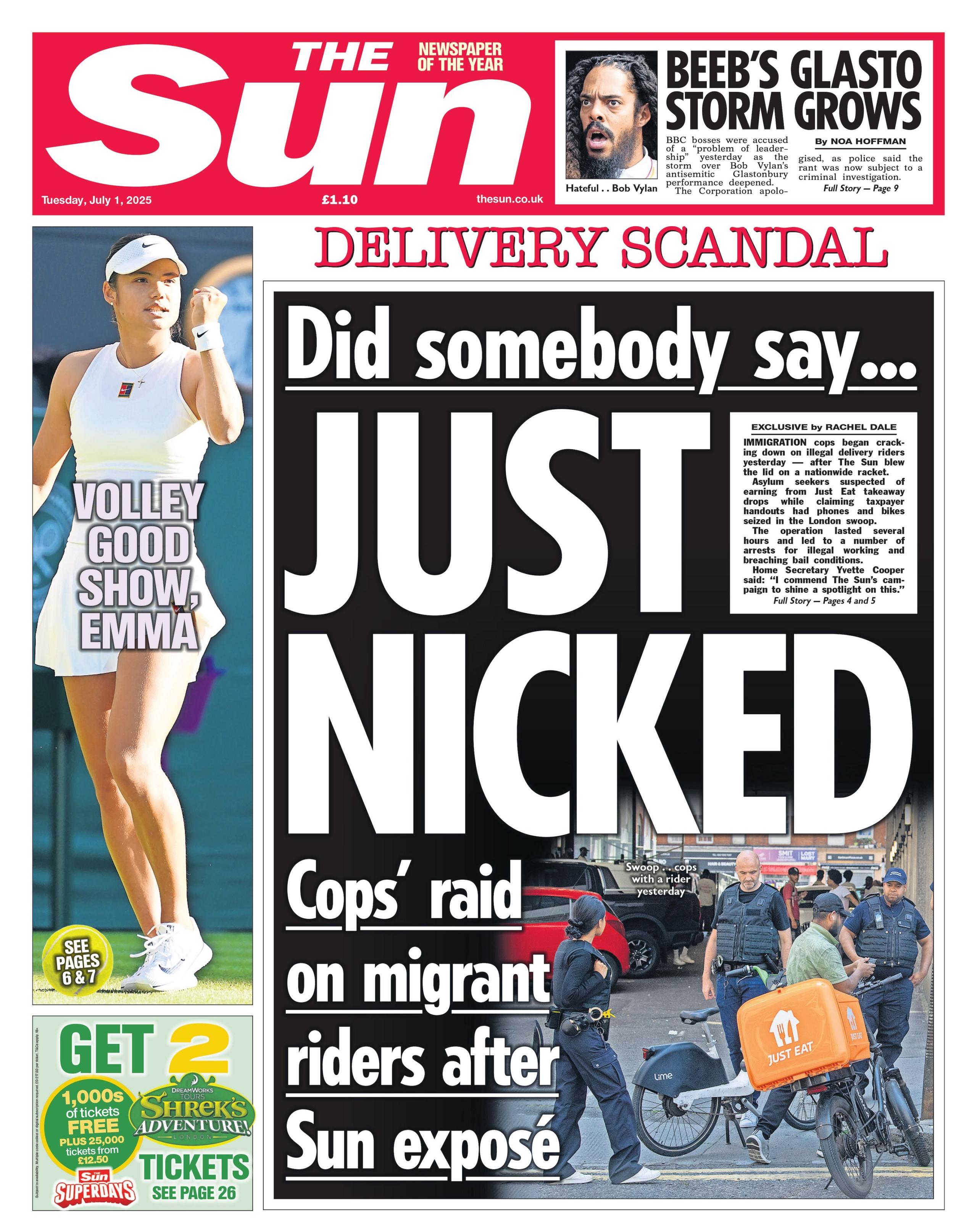 "Did somebody say... just nicked" reads the headline on the front page of The Sun.