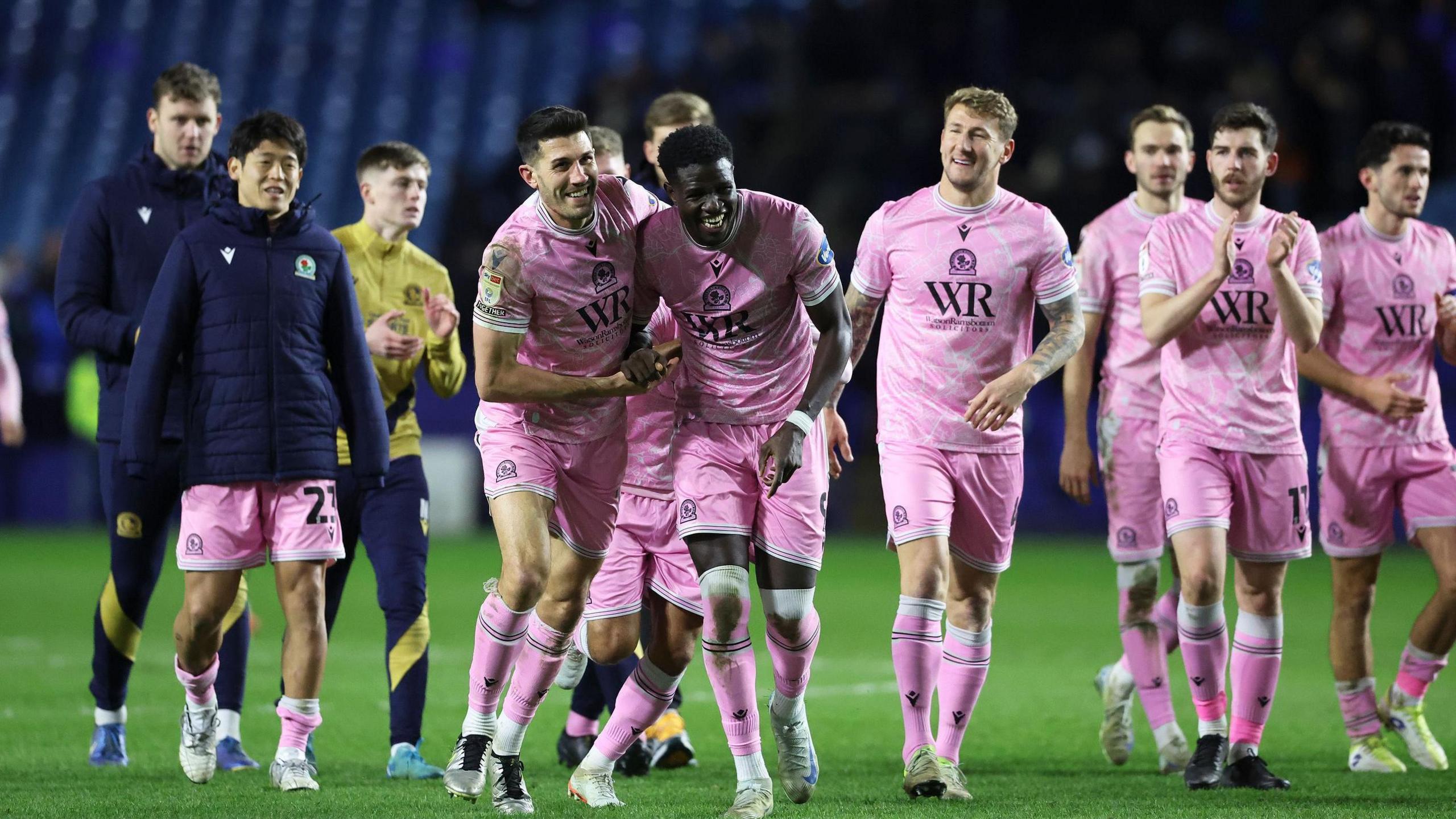 Blackburn Rovers celebrate at full-time against Sheffield Wednesday