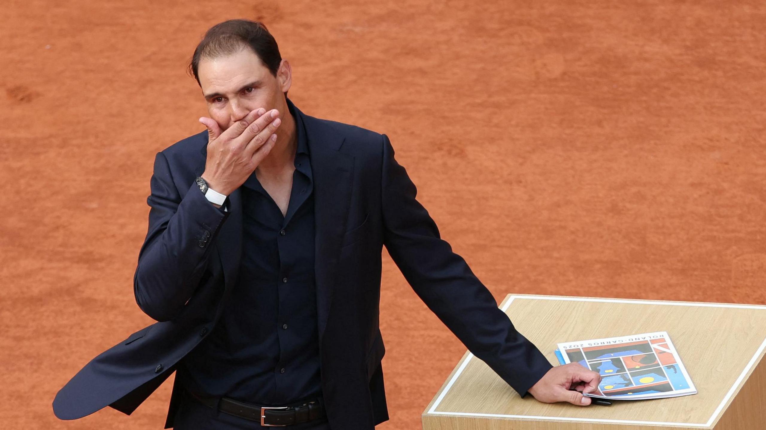 Rafael Nadal wells up during his French Open farewell