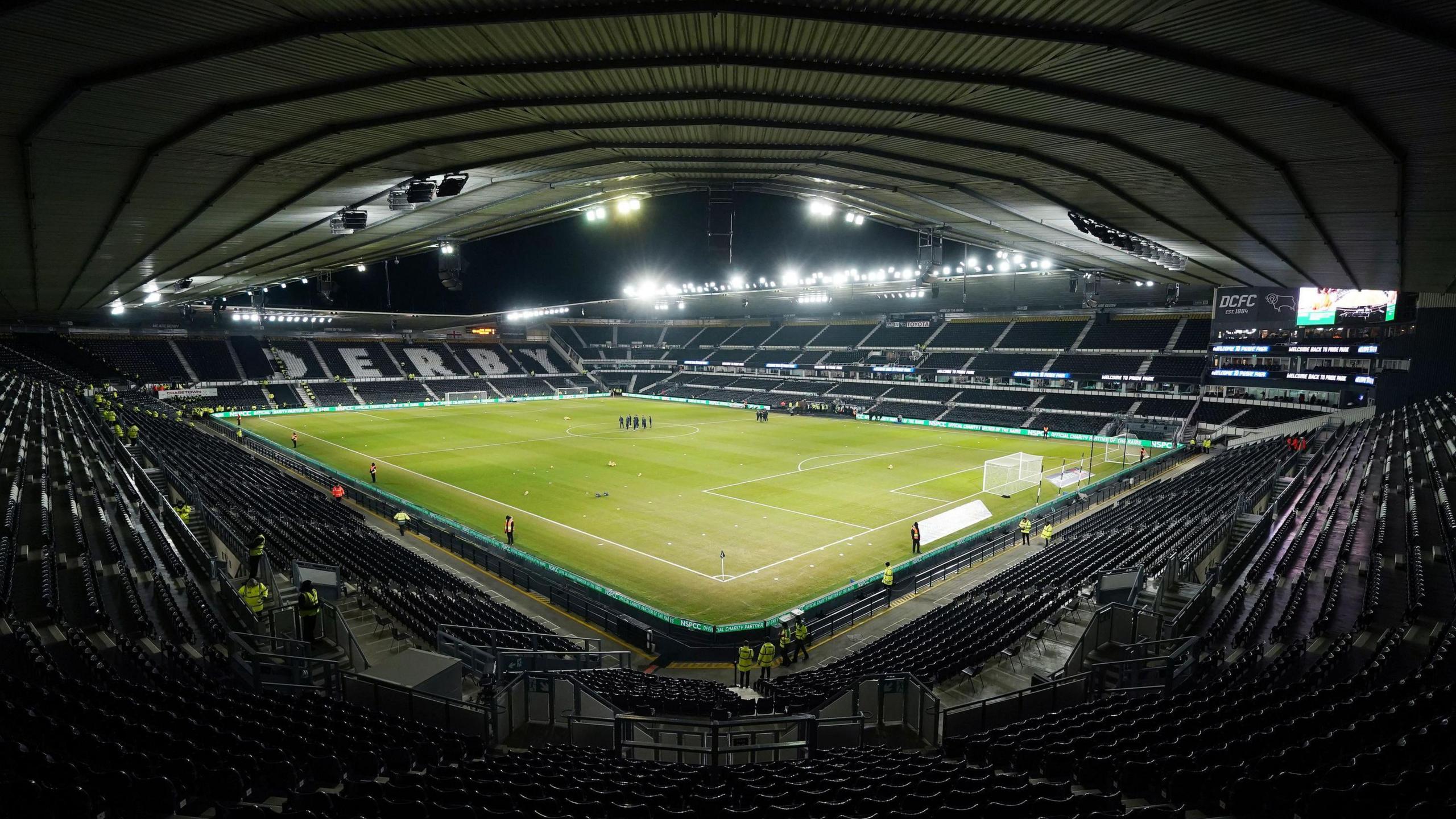 The interior of Pride Park Stadium