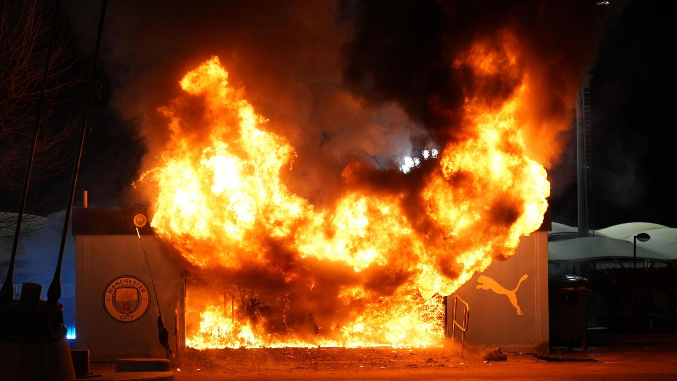 Fire in a merchandise stall at the Etihad Stadium 